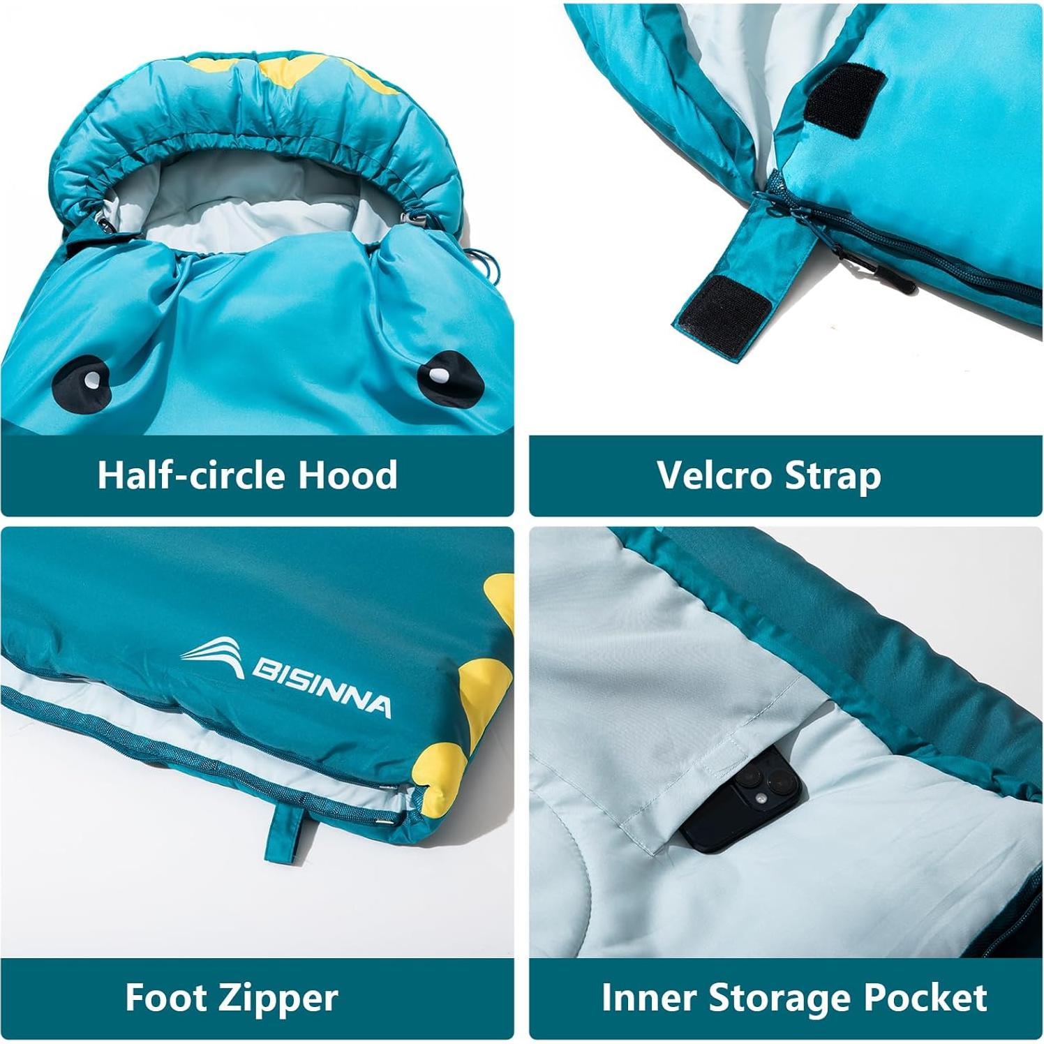 Saco de Dormir BISINNA para Niños 3 Temporadas Azul 160x65cm