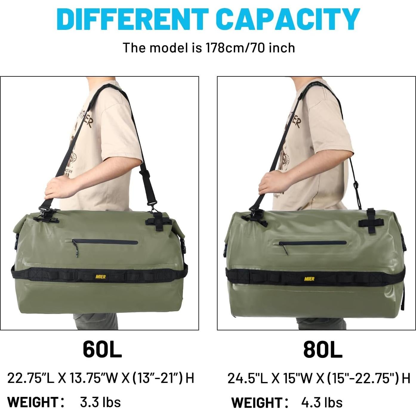 Bolsa de Deporte Impermeable MIER 60L Verde Militar