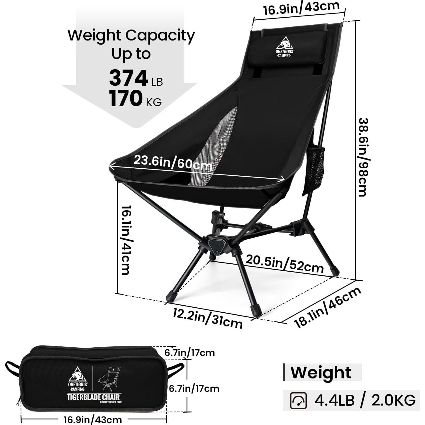 Silla de Camping OneTigris Tigerblade Respaldo Alto Plegable