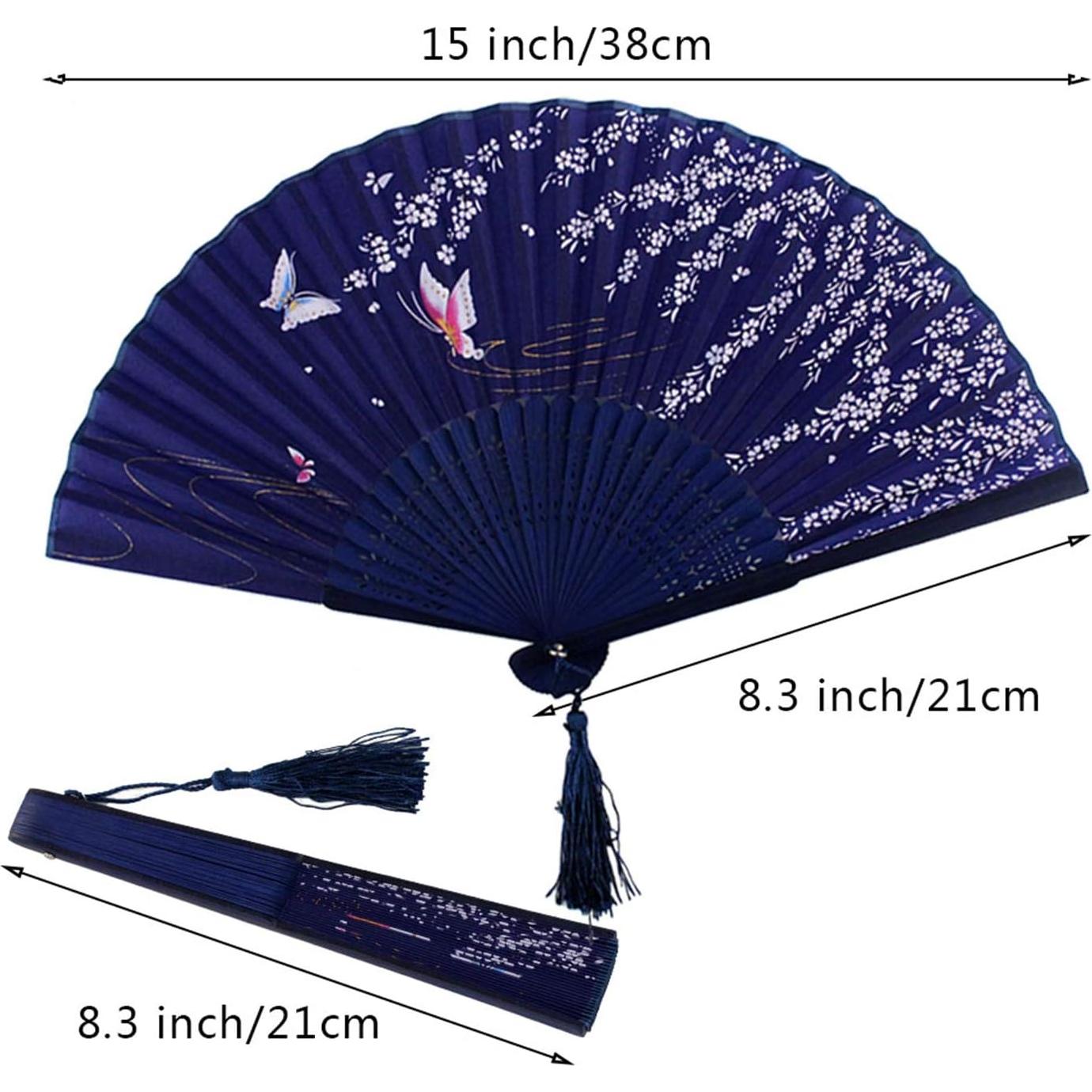 Bantoye 2 Abanicos Plegables de Seda con Marcos de Bambú