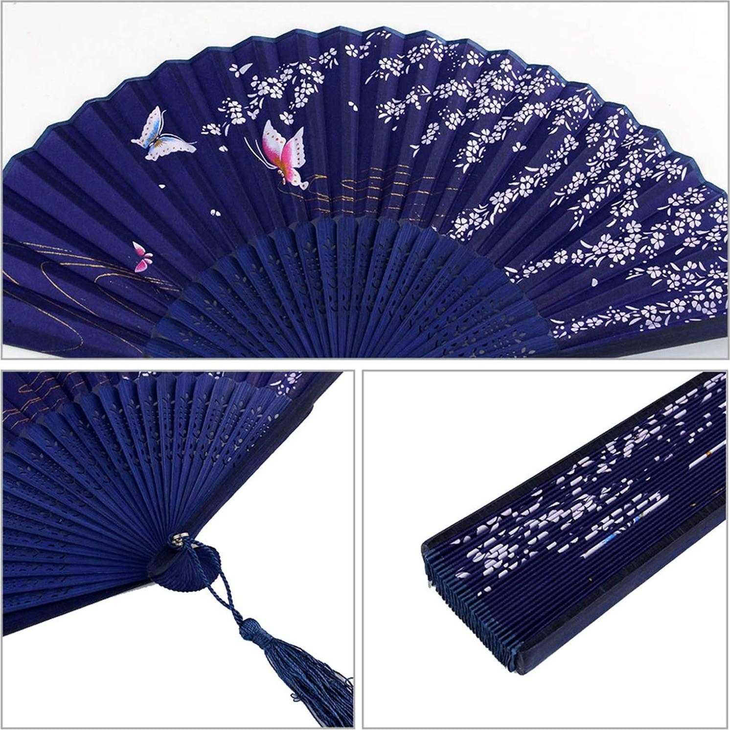 Bantoye 2 Abanicos Plegables de Seda con Marcos de Bambú