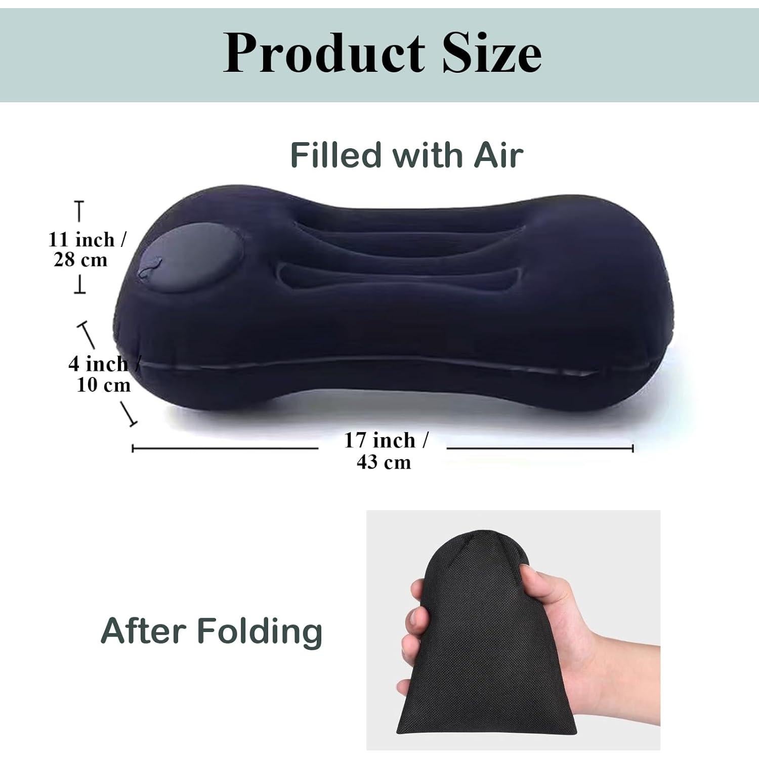 Outdoor Inflatable Travel Pillow,Ultra Light and Small in Size,Perfectly Fits The Neck or Waist,Suitable for Camping and Hiking,Comes with Storage Bag and Earplugs,Dark Blue