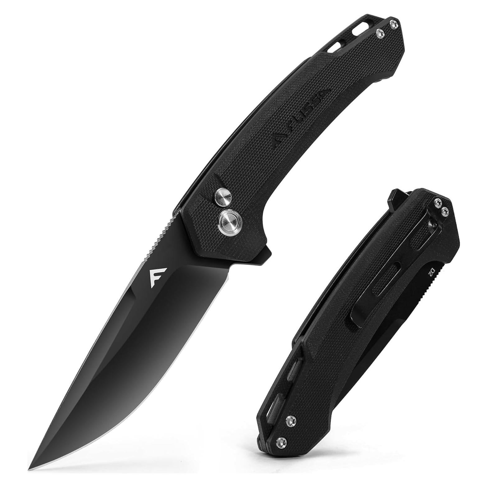Cuchillo Plegable FLISSA EDC, Hoja D2 8.1 cm, Mango G10 Negro