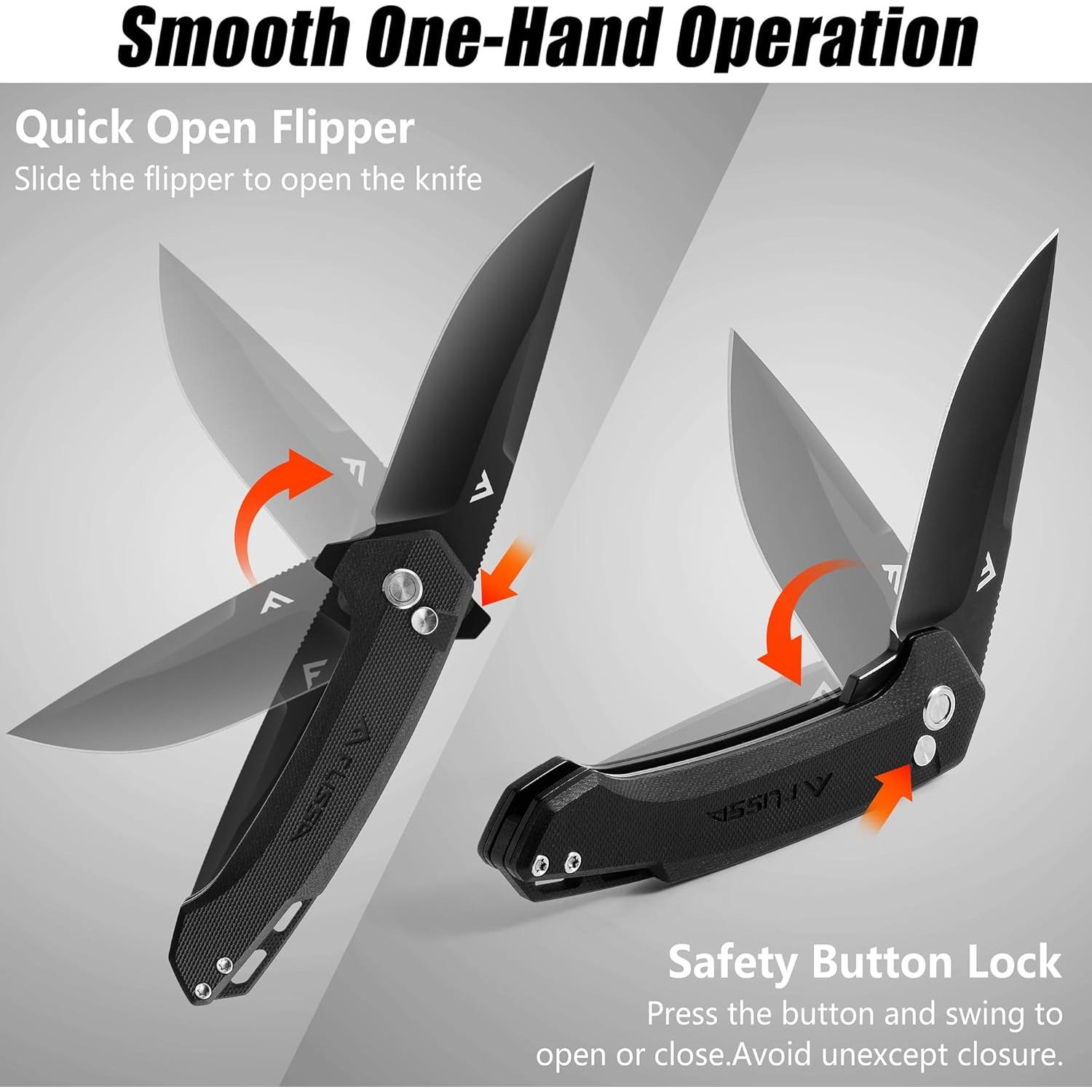 Cuchillo Plegable FLISSA EDC, Hoja D2 8.1 cm, Mango G10 Negro