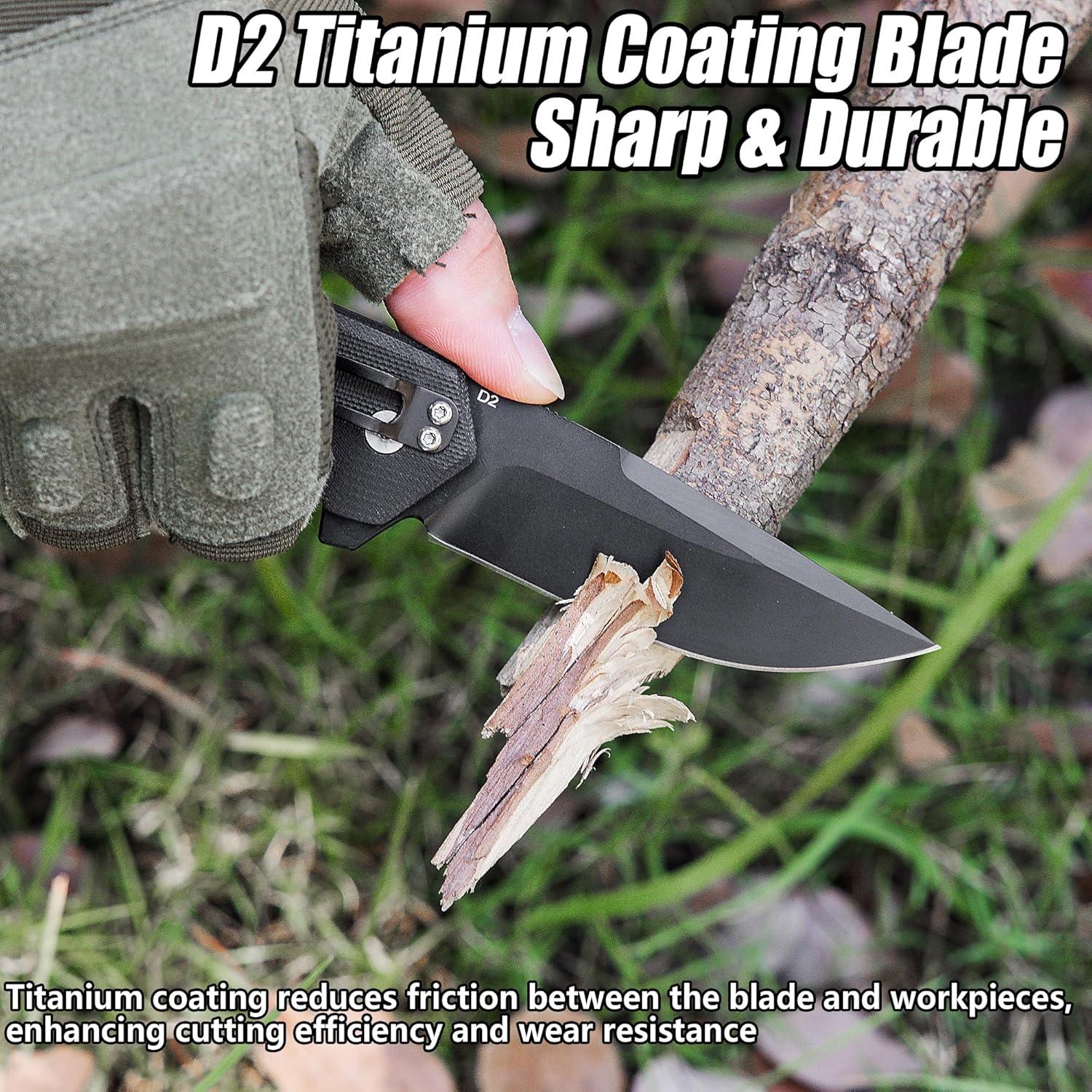 Cuchillo Plegable FLISSA EDC, Hoja D2 8.1 cm, Mango G10 Negro