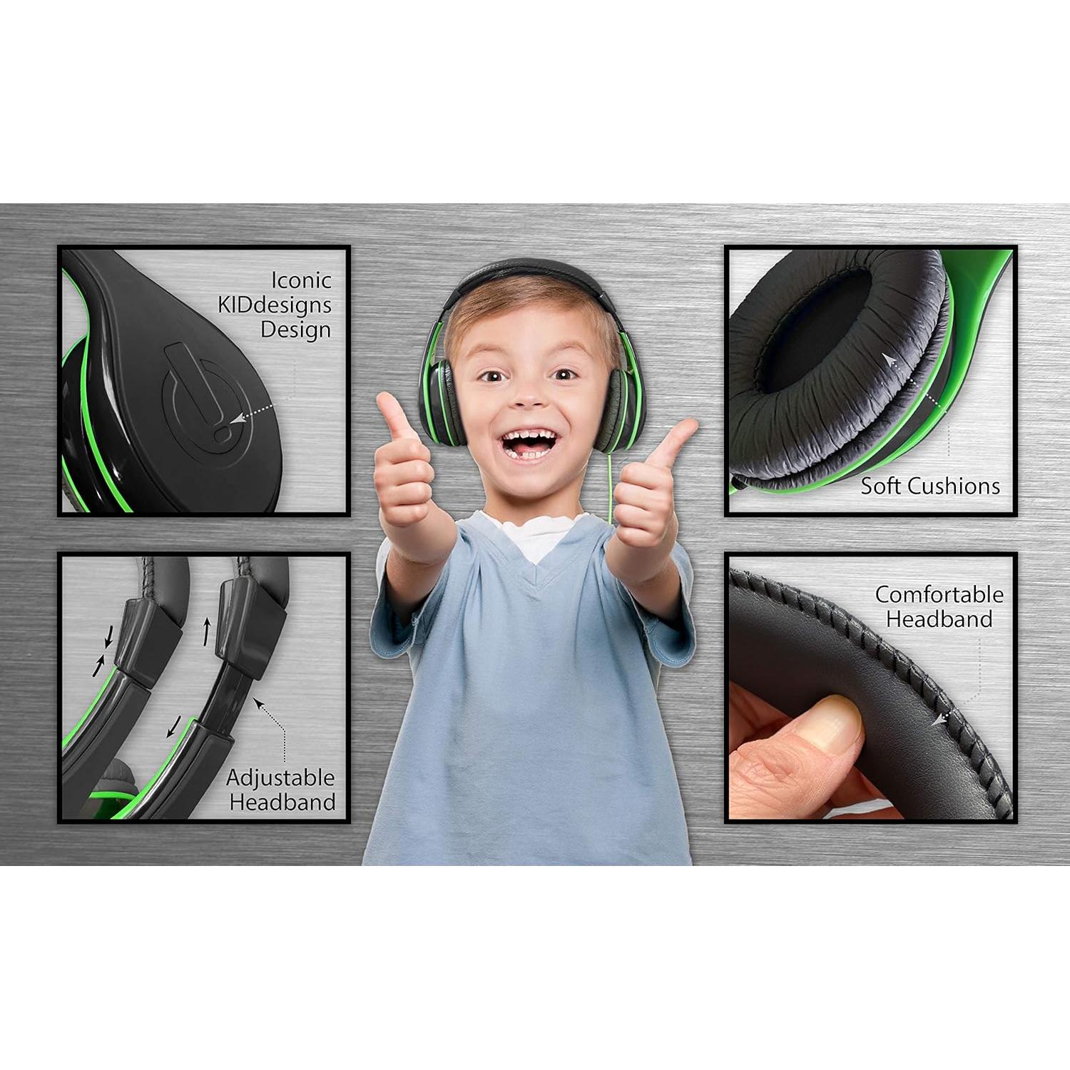 Auriculares eKids con Cable Negros para Niños - Control de Volumen