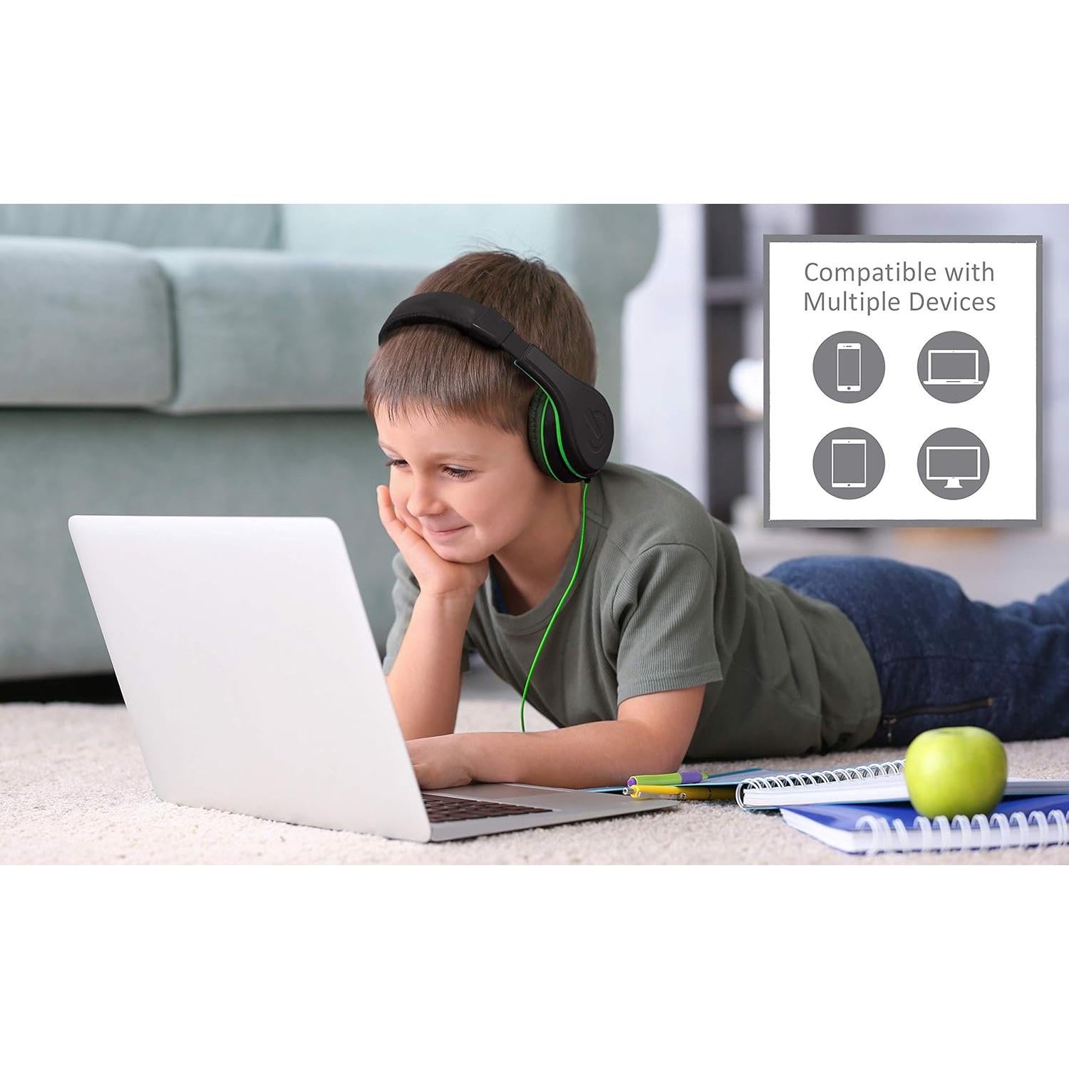 Auriculares eKids con Cable Negros para Niños - Control de Volumen