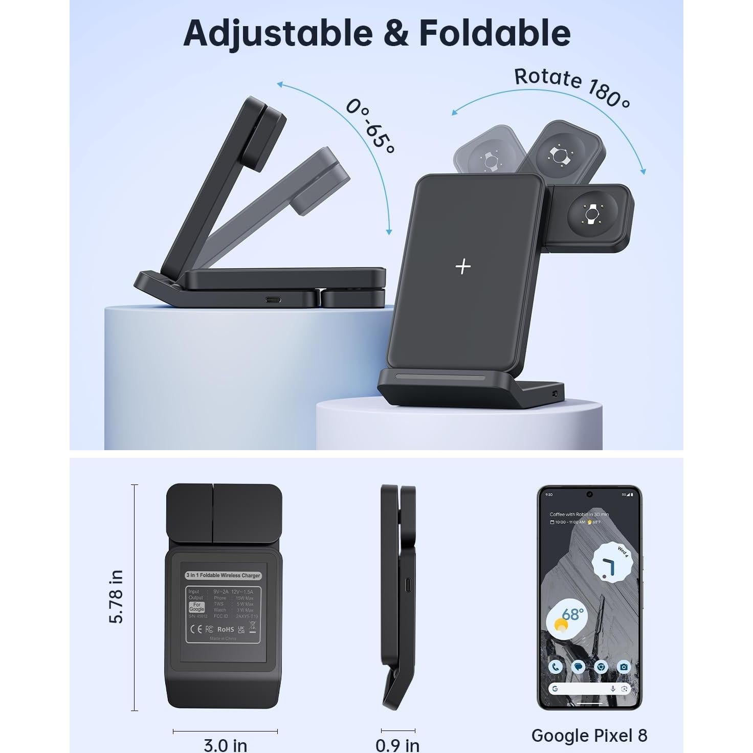 Cargador Inalámbrico 3 en 1 Houflody para Google Pixel