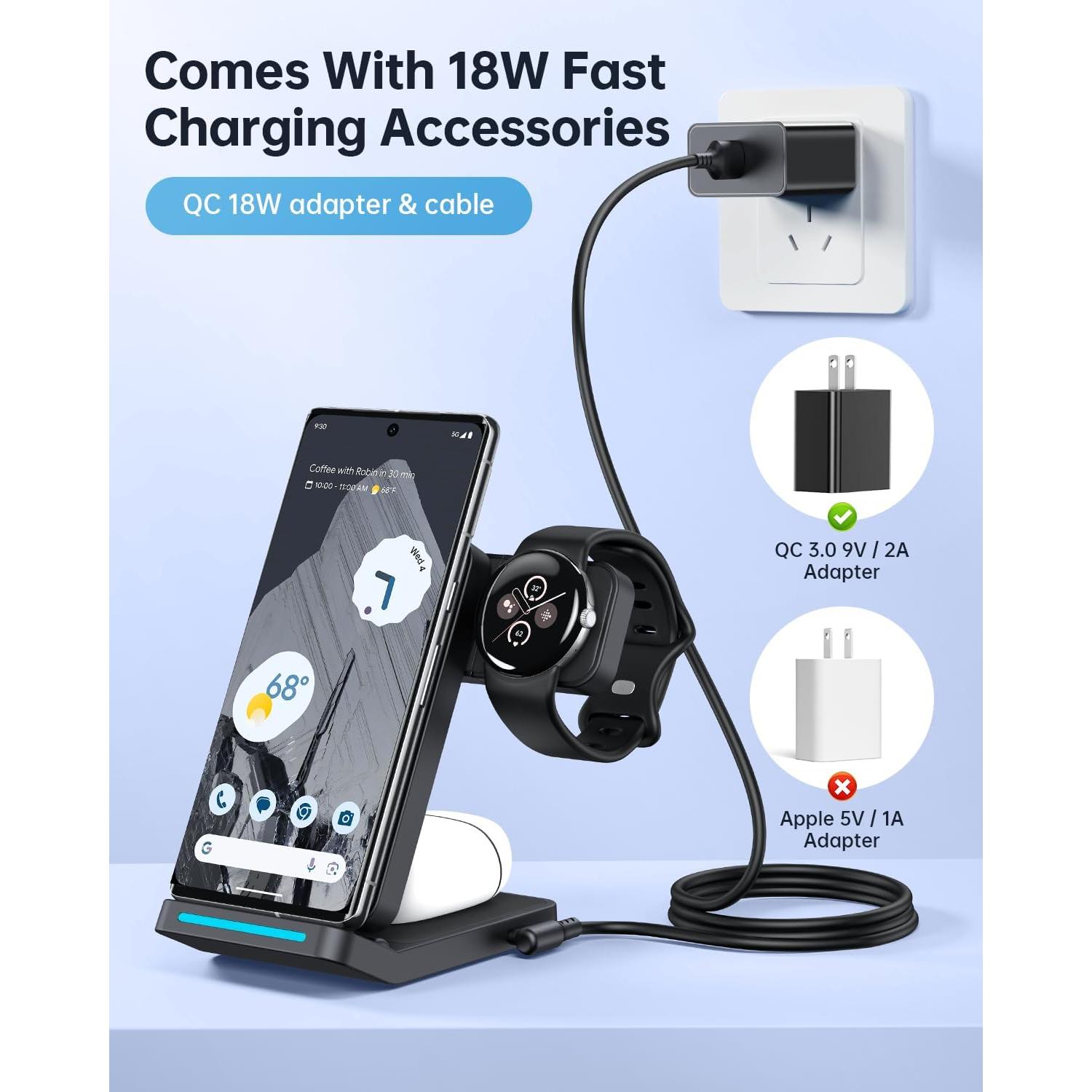 Cargador Inalámbrico 3 en 1 Houflody para Google Pixel