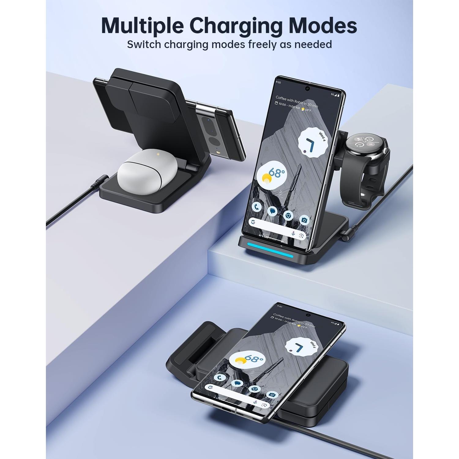 Cargador Inalámbrico 3 en 1 Houflody para Google Pixel