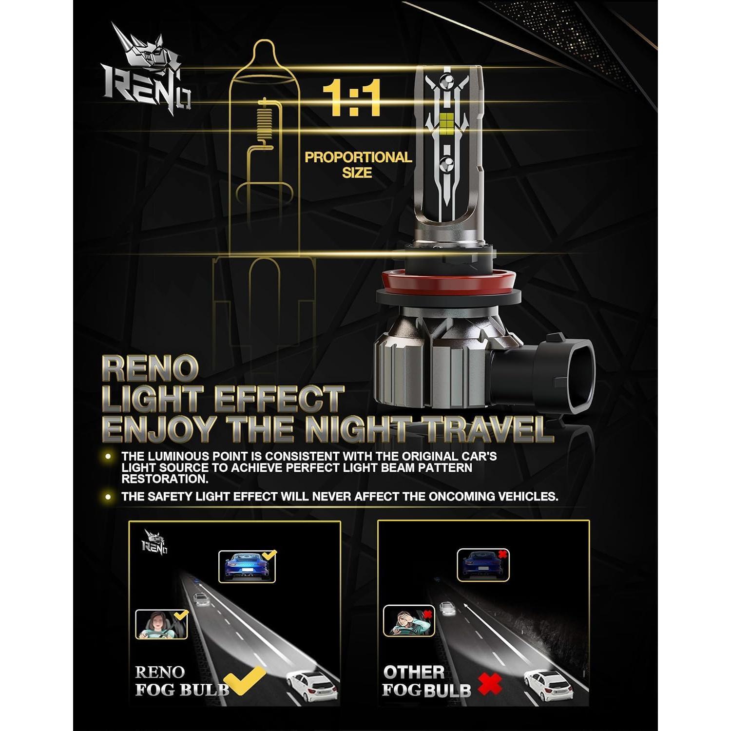 Bombillas de Niebla RENO 9005 H11 6000K Plug and Play - 4 Pzas