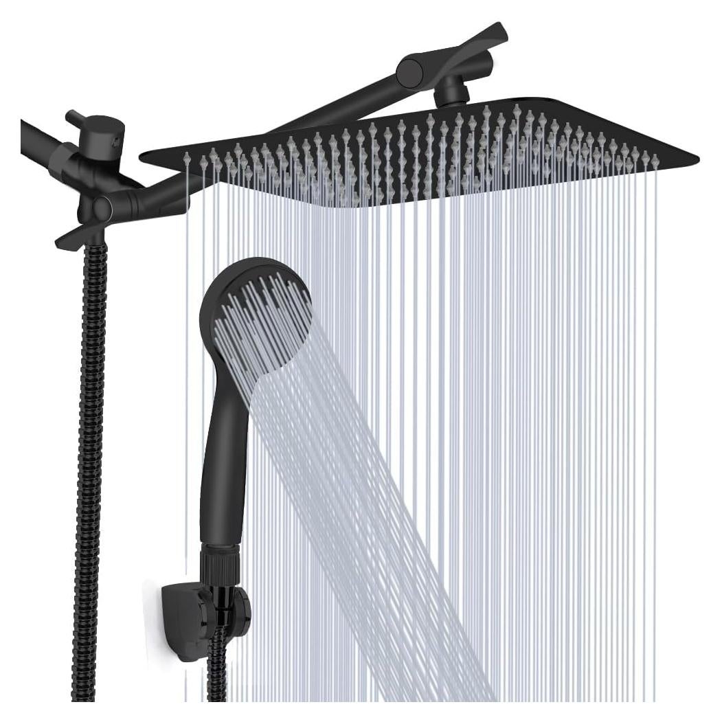 Cabezal de Ducha Kaqinu 20 cm Lluvia y Mano Negro Mate