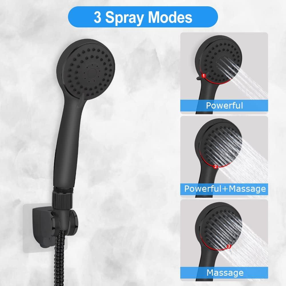 Cabezal de Ducha Kaqinu 20 cm Lluvia y Mano Negro Mate