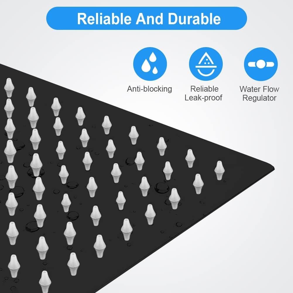 Cabezal de Ducha Kaqinu 20 cm Lluvia y Mano Negro Mate