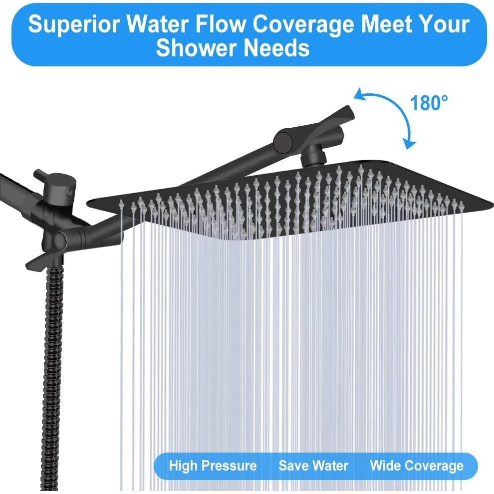 Cabezal de Ducha Kaqinu 20 cm Lluvia y Mano Negro Mate