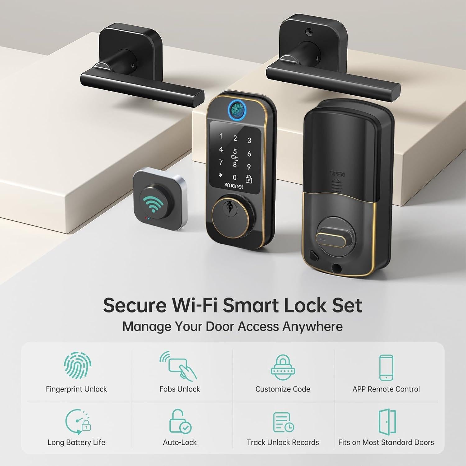 Cerradura Inteligente SMONET WiFi con Manijas y Teclado