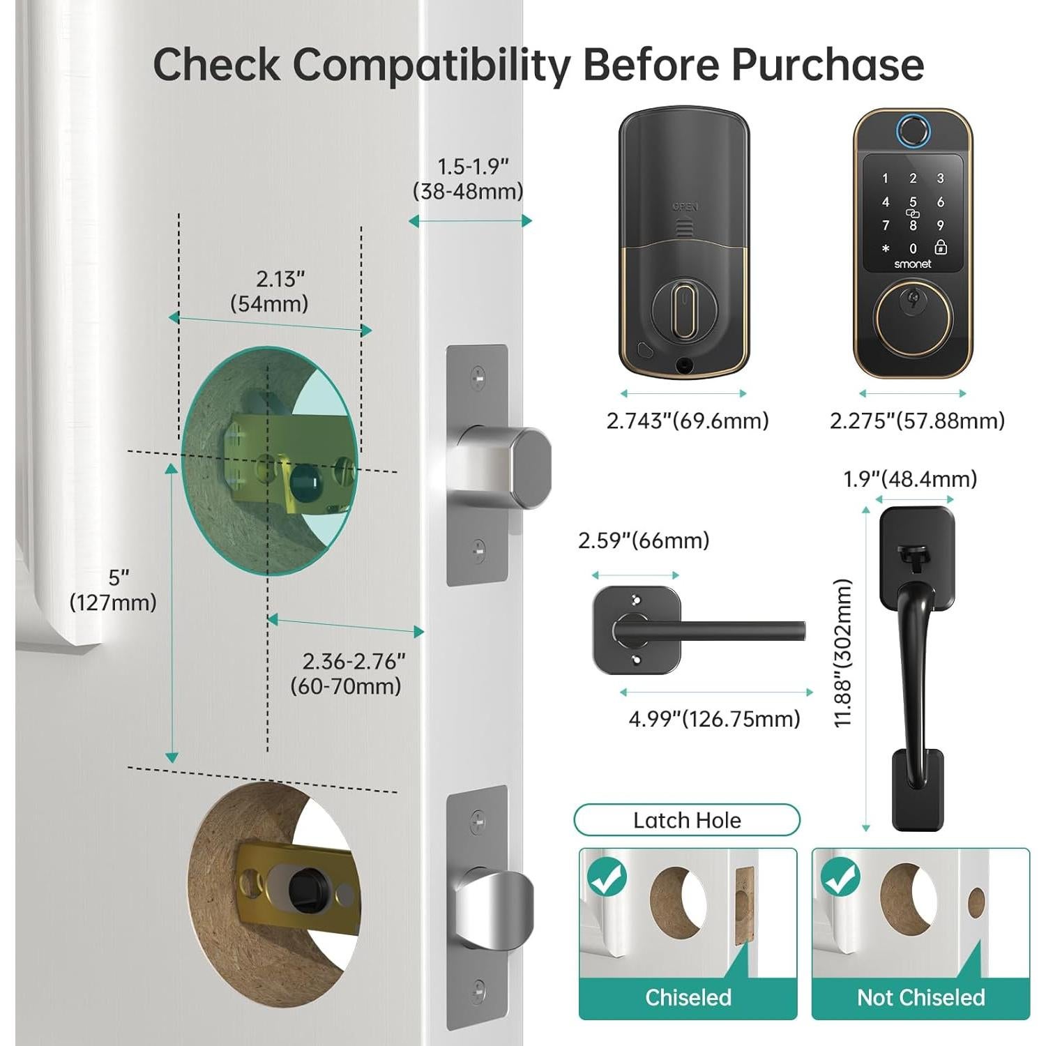 Cerradura Inteligente SMONET WiFi con Manijas y Teclado