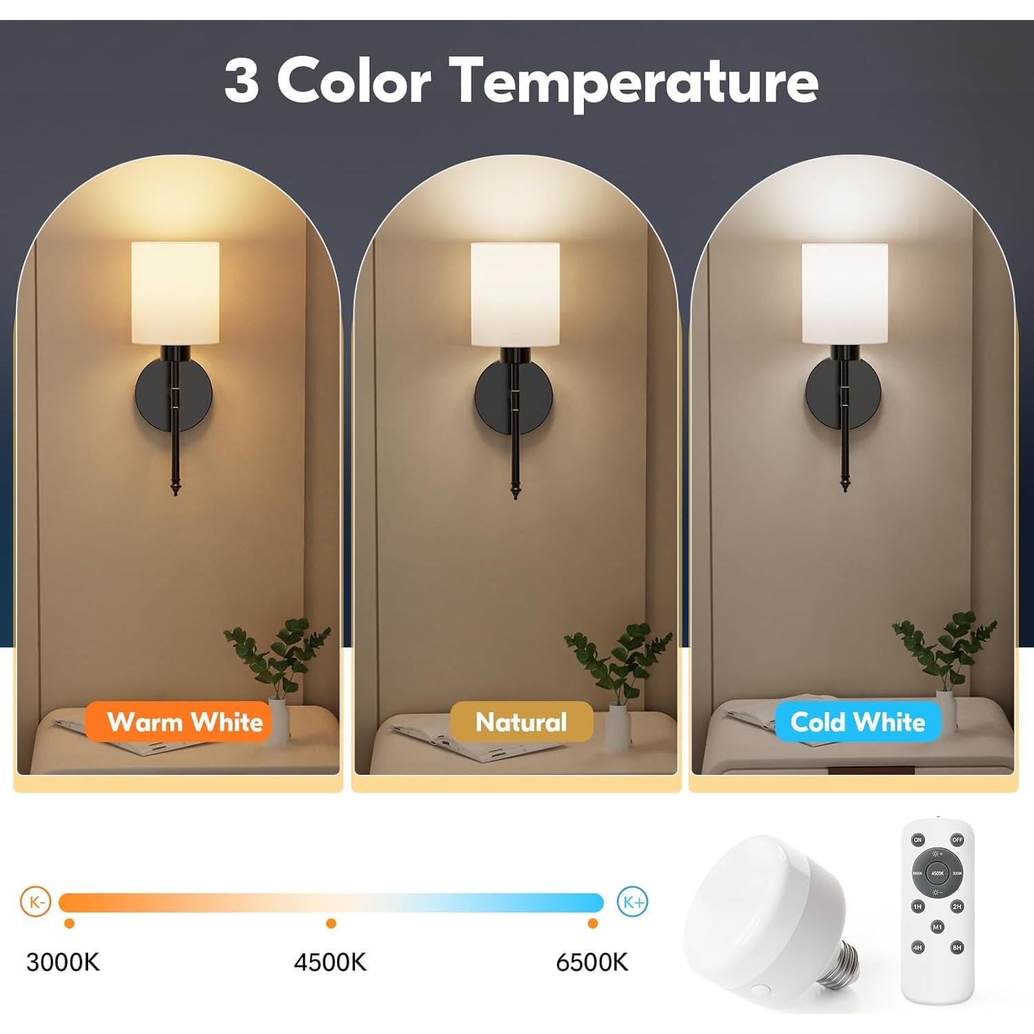 Apliques de Pared Inalámbricos NIORSUN 38 cm, Juego de 2, Recargables