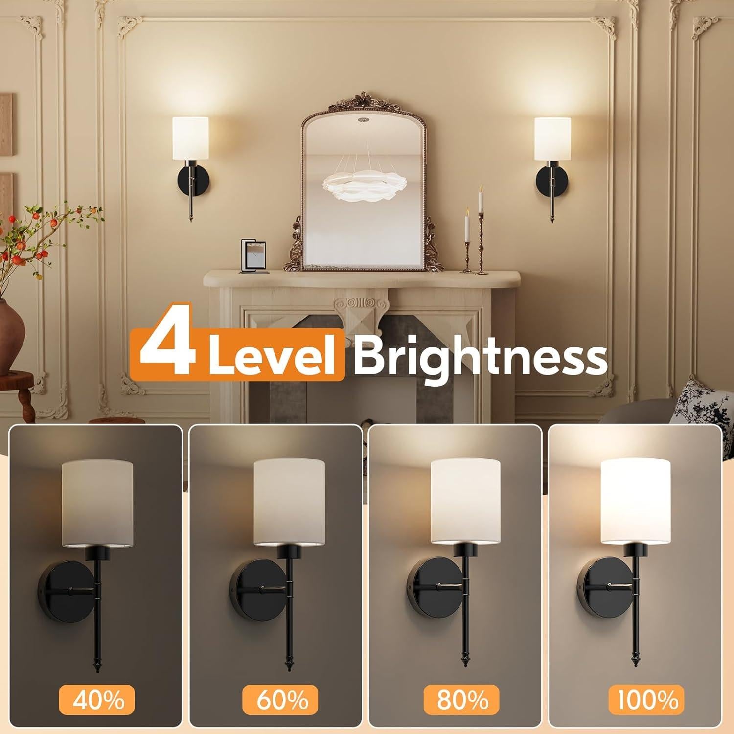 Apliques de Pared Inalámbricos NIORSUN 38 cm, Juego de 2, Recargables