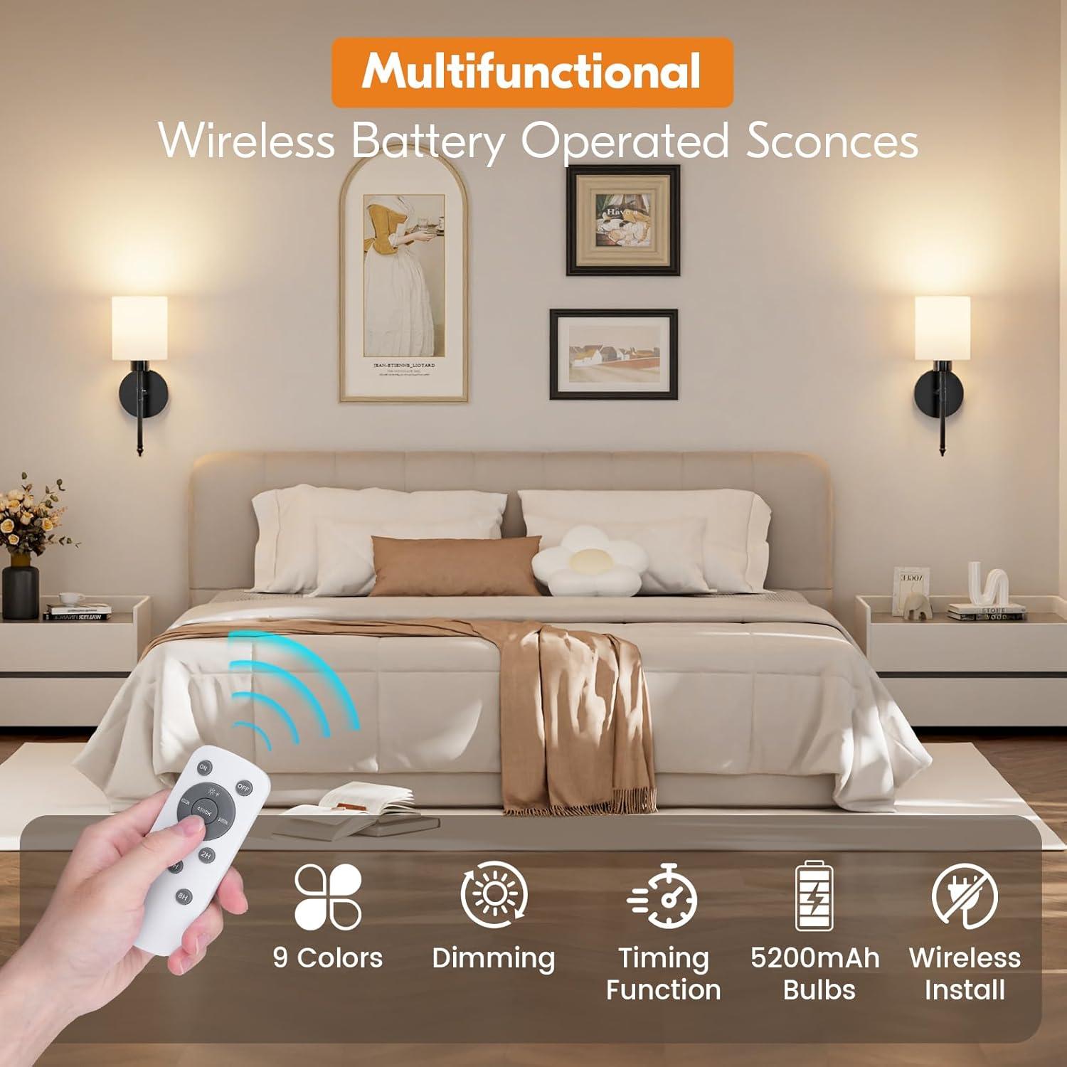 Apliques de Pared Inalámbricos NIORSUN 38 cm, Juego de 2, Recargables