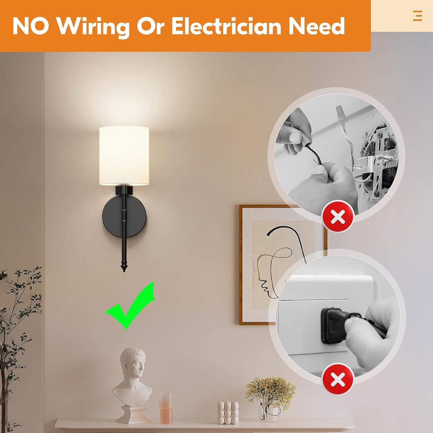 Apliques de Pared Inalámbricos NIORSUN 38 cm, Juego de 2, Recargables