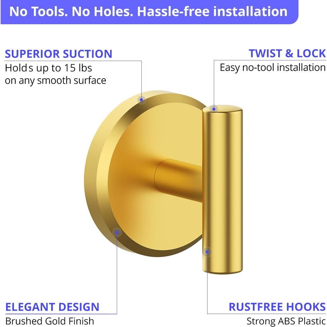 Ganchos de Succión HOME SO Forma T - Oro Cepillado (Paquete de 2)