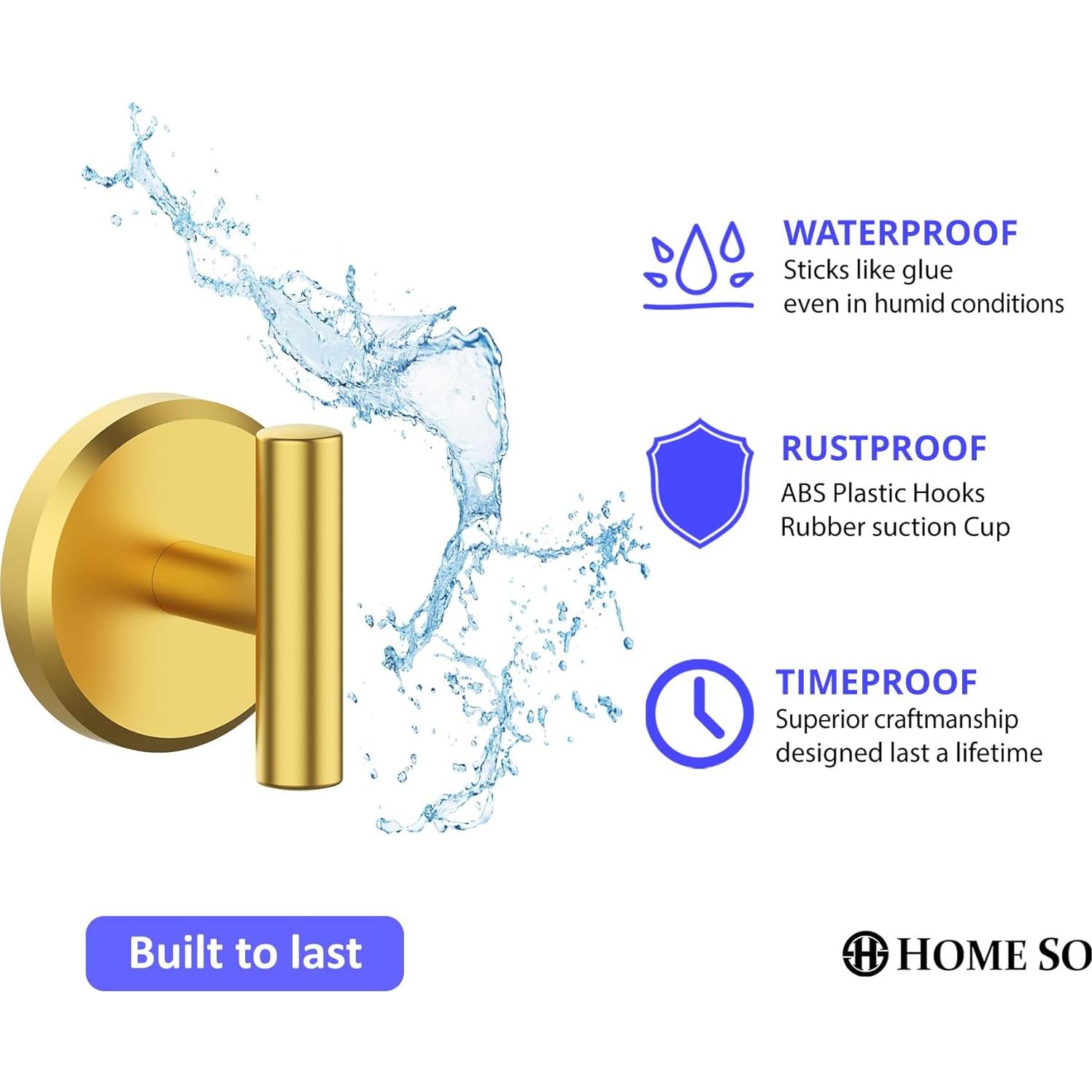 Ganchos de Succión HOME SO Forma T - Oro Cepillado (Paquete de 2)