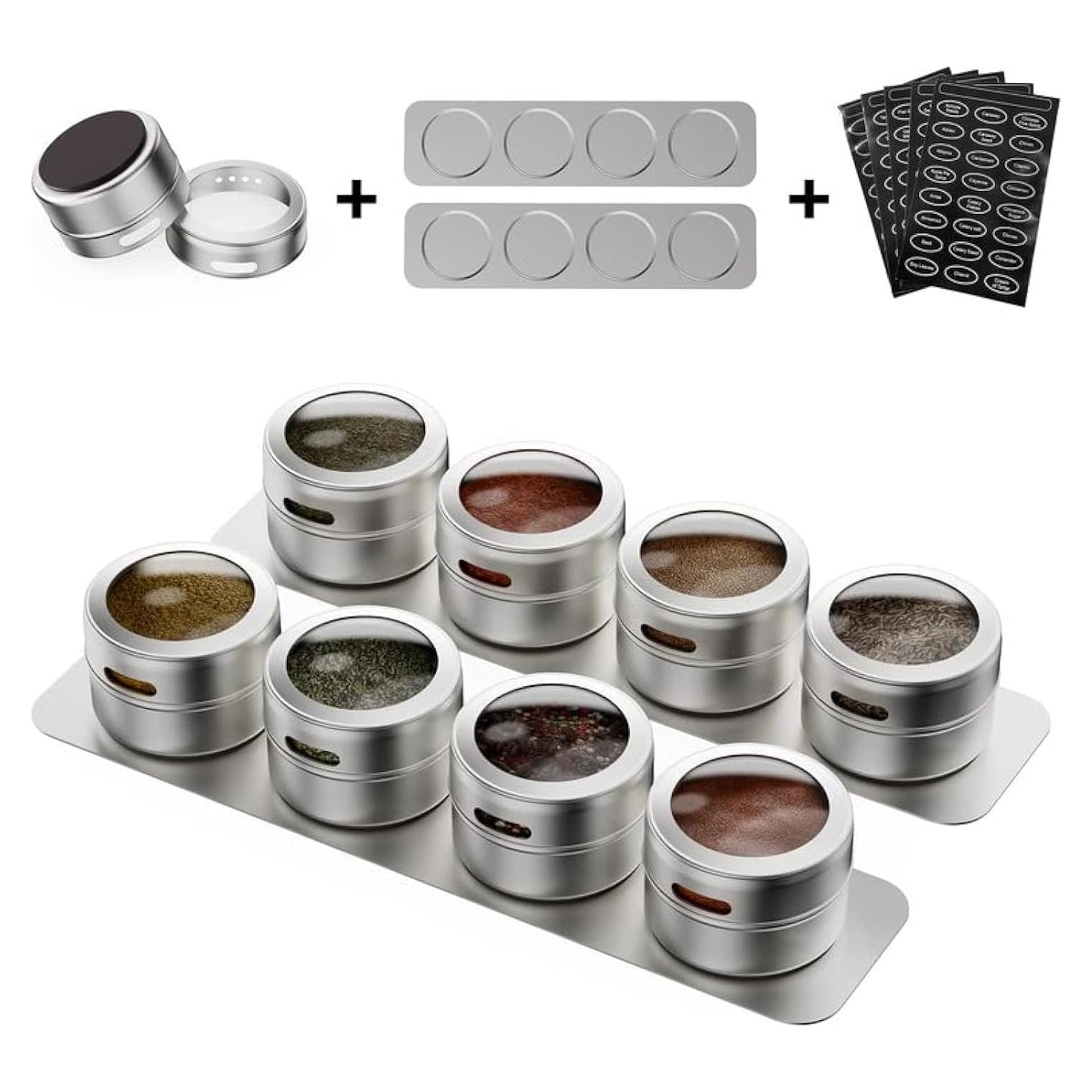 Juego de 8 Latas Magnéticas para Especias Vetacsion con Etiquetas