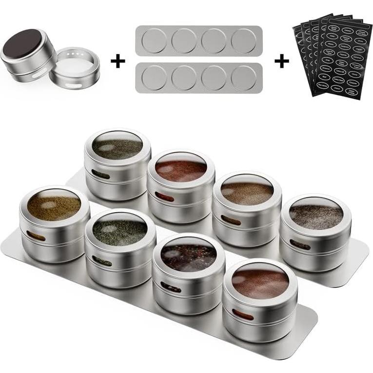 Juego de 8 Latas Magnéticas para Especias Vetacsion con Etiquetas