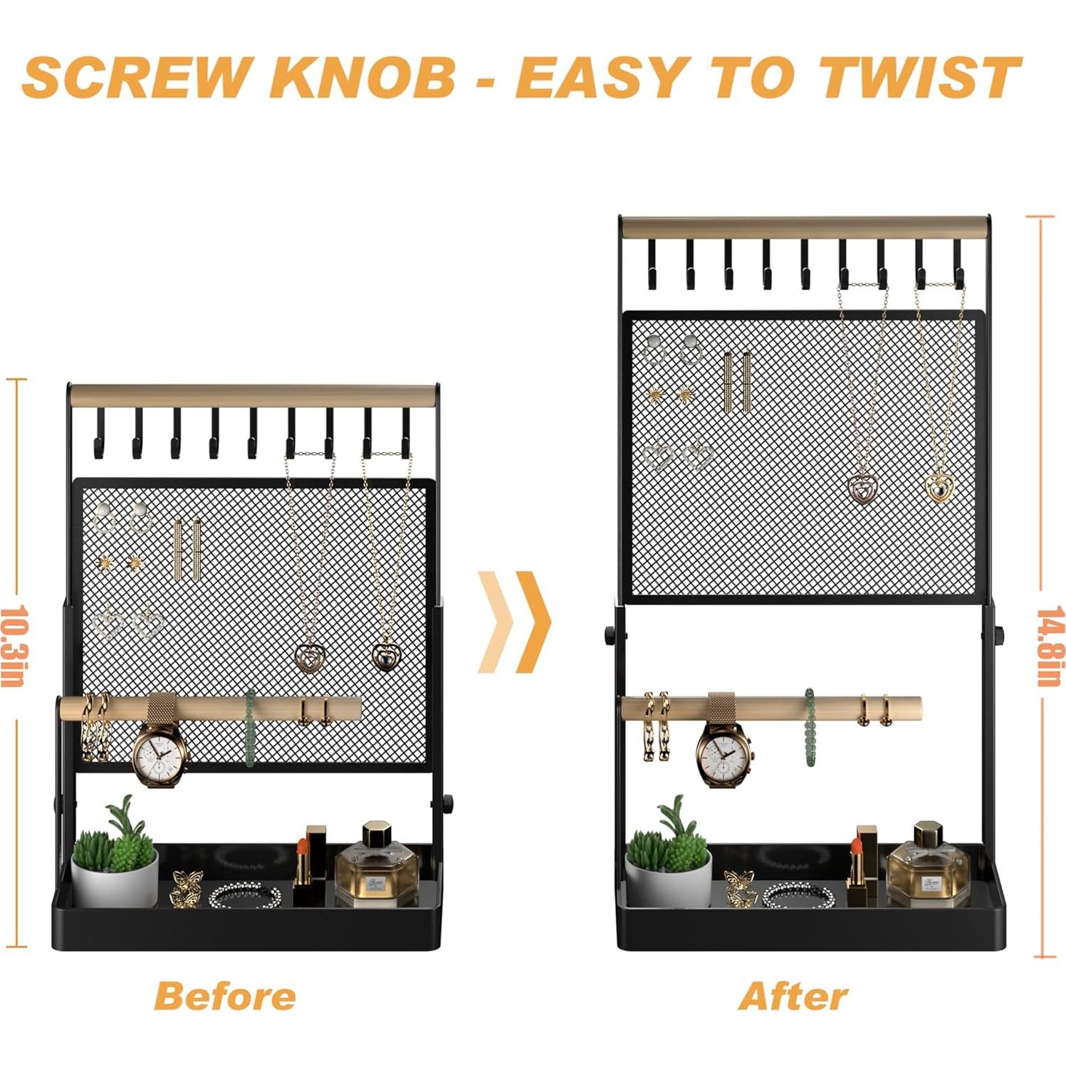Soporte Organizador de Joyería IOAIANIA Elevable Ajustable Negro
