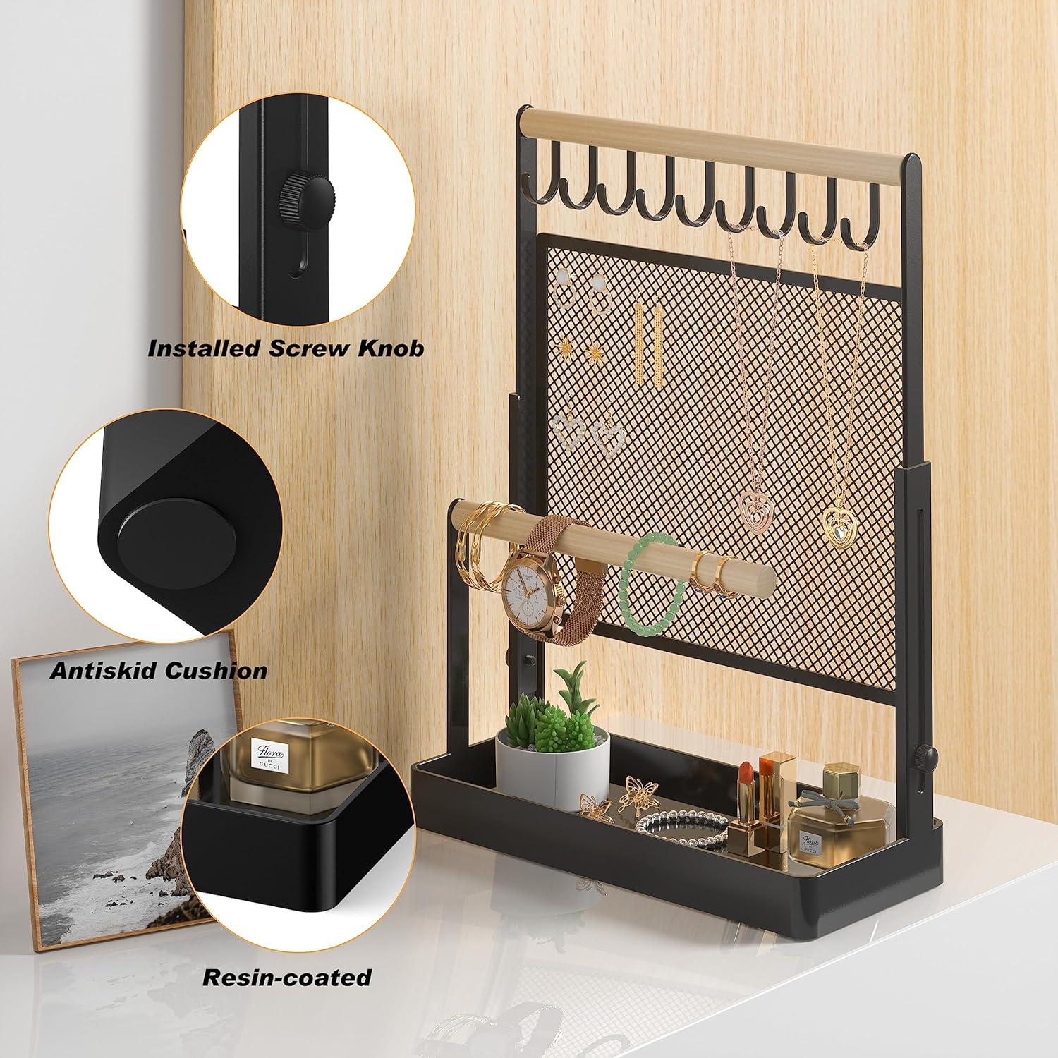 Soporte Organizador de Joyería IOAIANIA Elevable Ajustable Negro