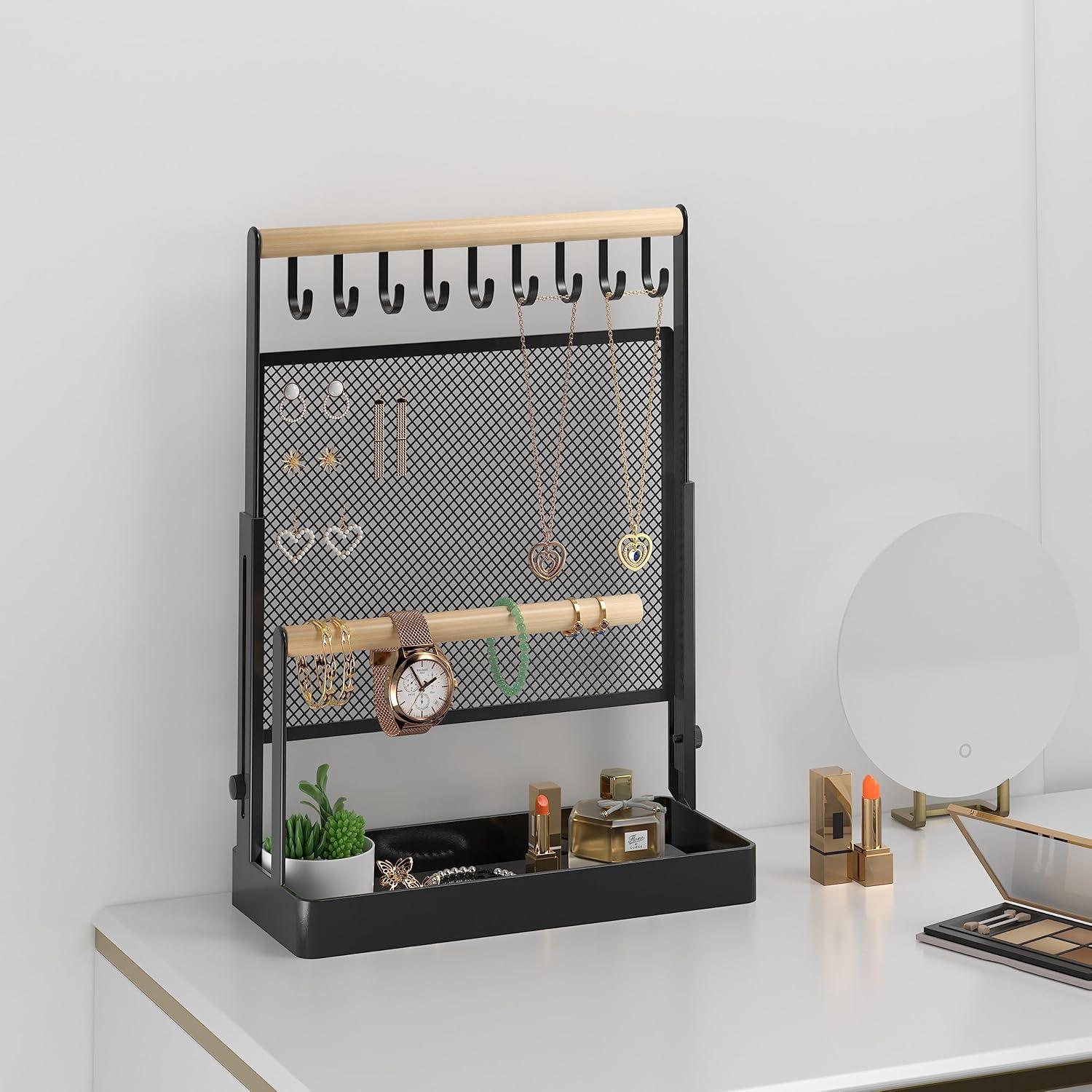 Soporte Organizador de Joyería IOAIANIA Elevable Ajustable Negro