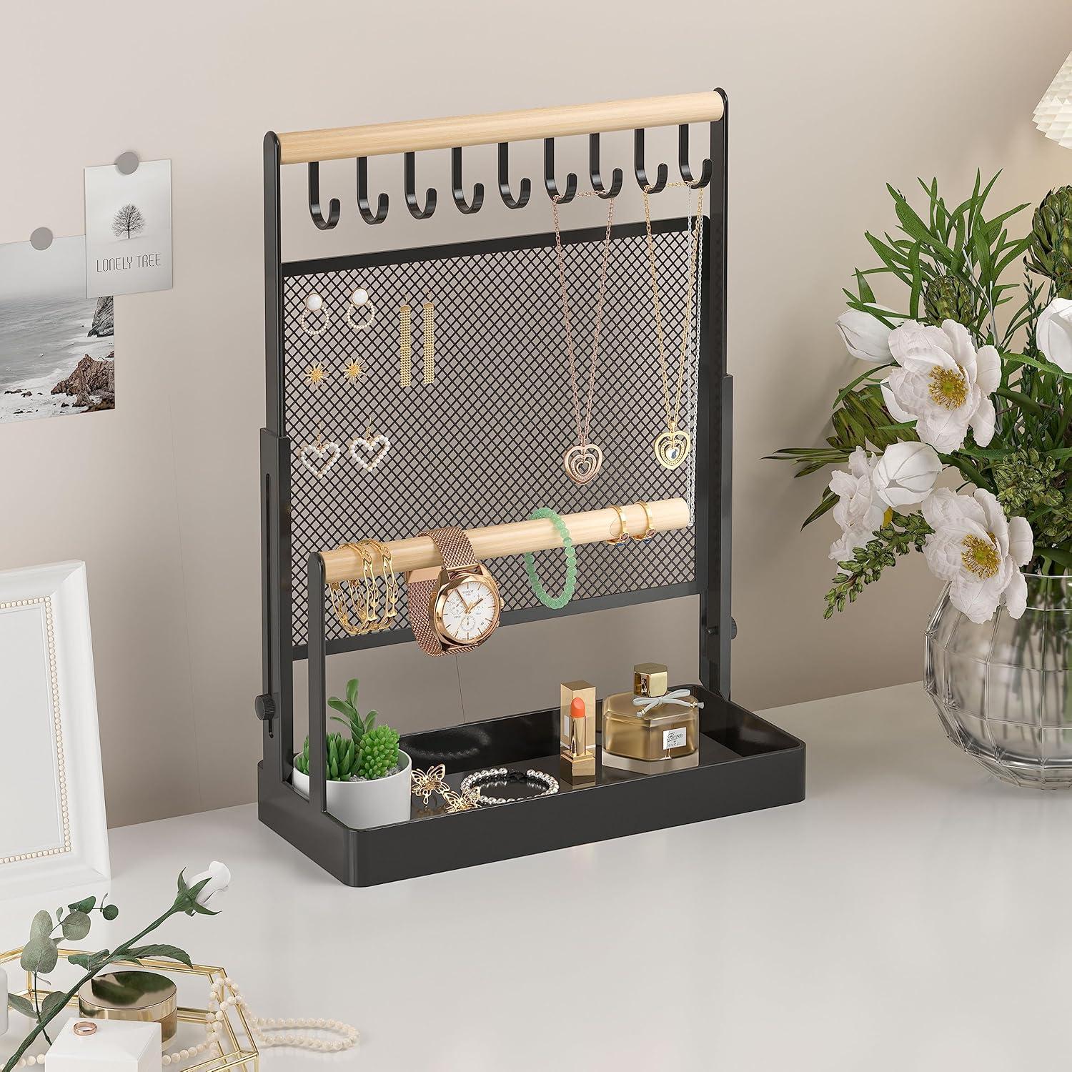 Soporte Organizador de Joyería IOAIANIA Elevable Ajustable Negro