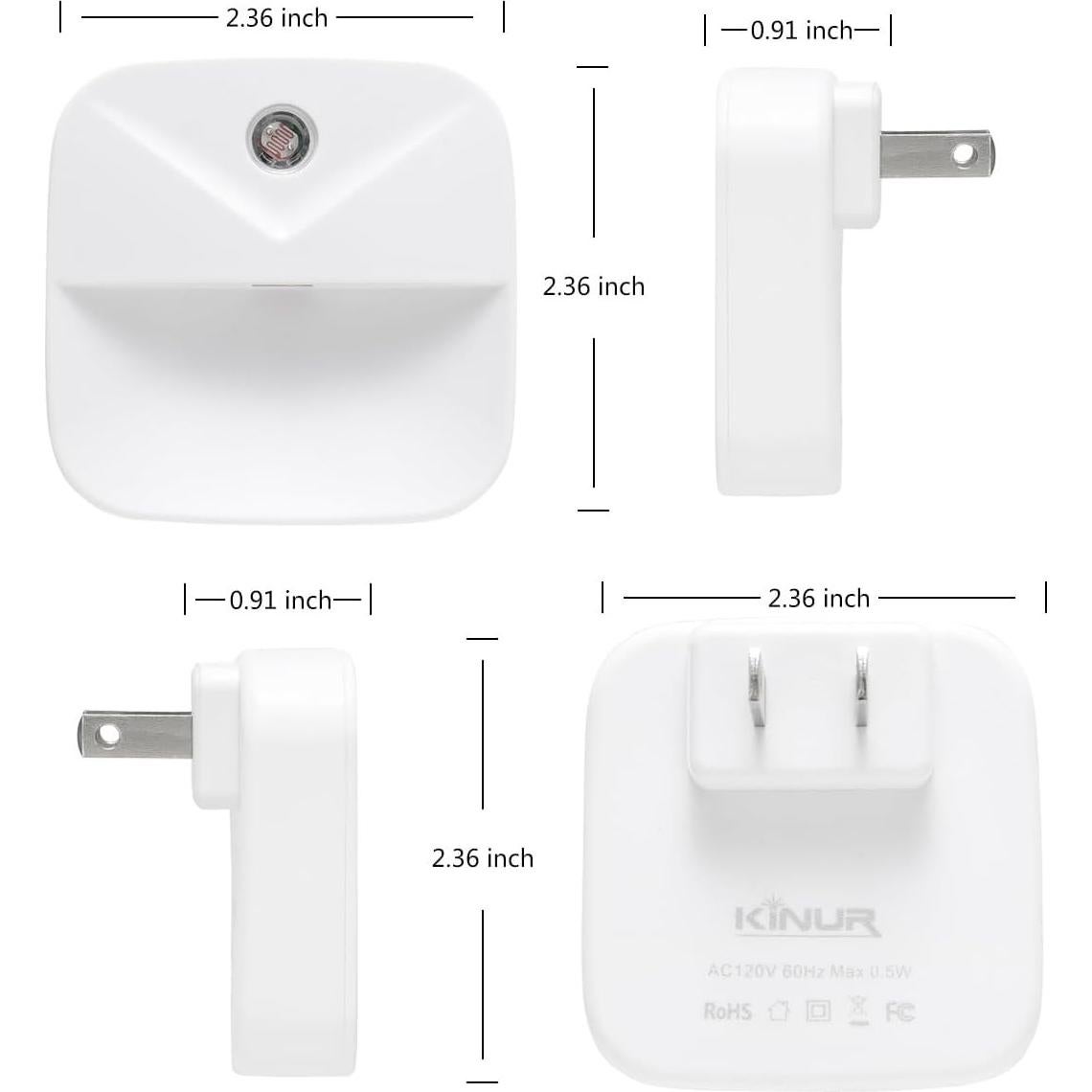 Luz Nocturna LED Enchufable KINUR Sensor Automático Blanco