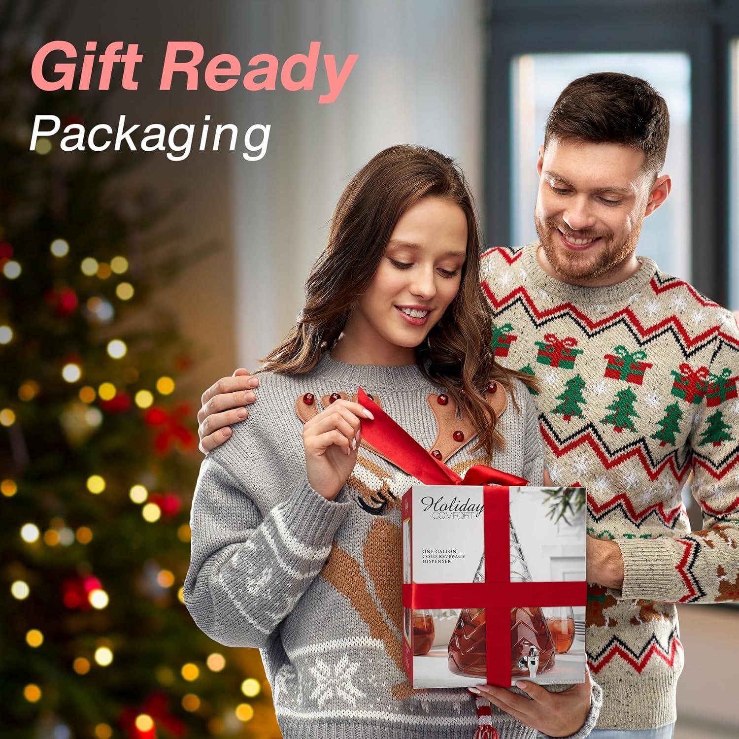 Dispensador de Bebidas de Vidrio MosJos 10.4L Árbol de Navidad