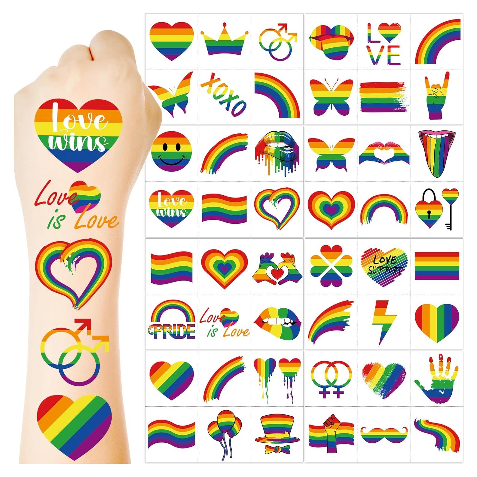Tatuajes Temporales del Orgullo Huskein - 48 Pcs Arcoíris