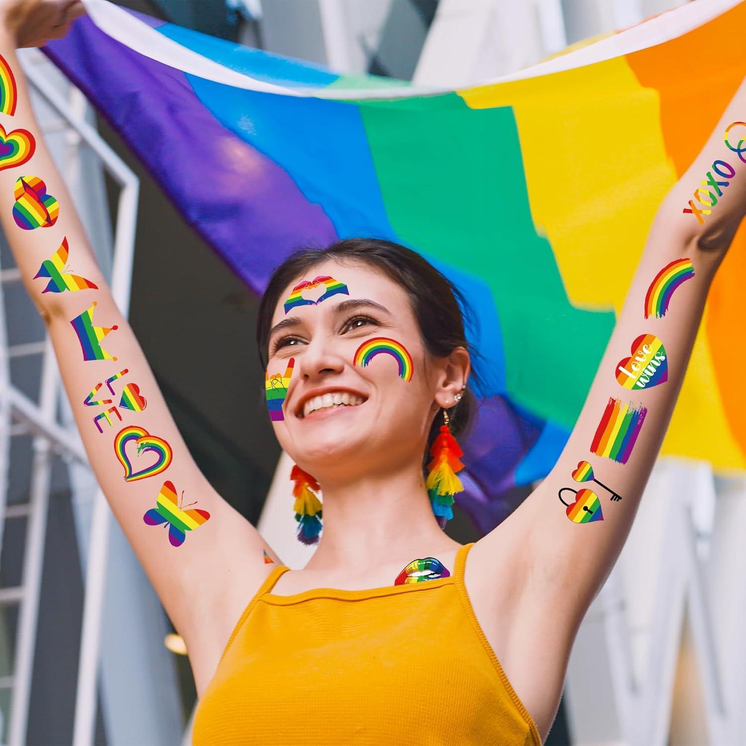 Tatuajes Temporales del Orgullo Huskein - 48 Pcs Arcoíris