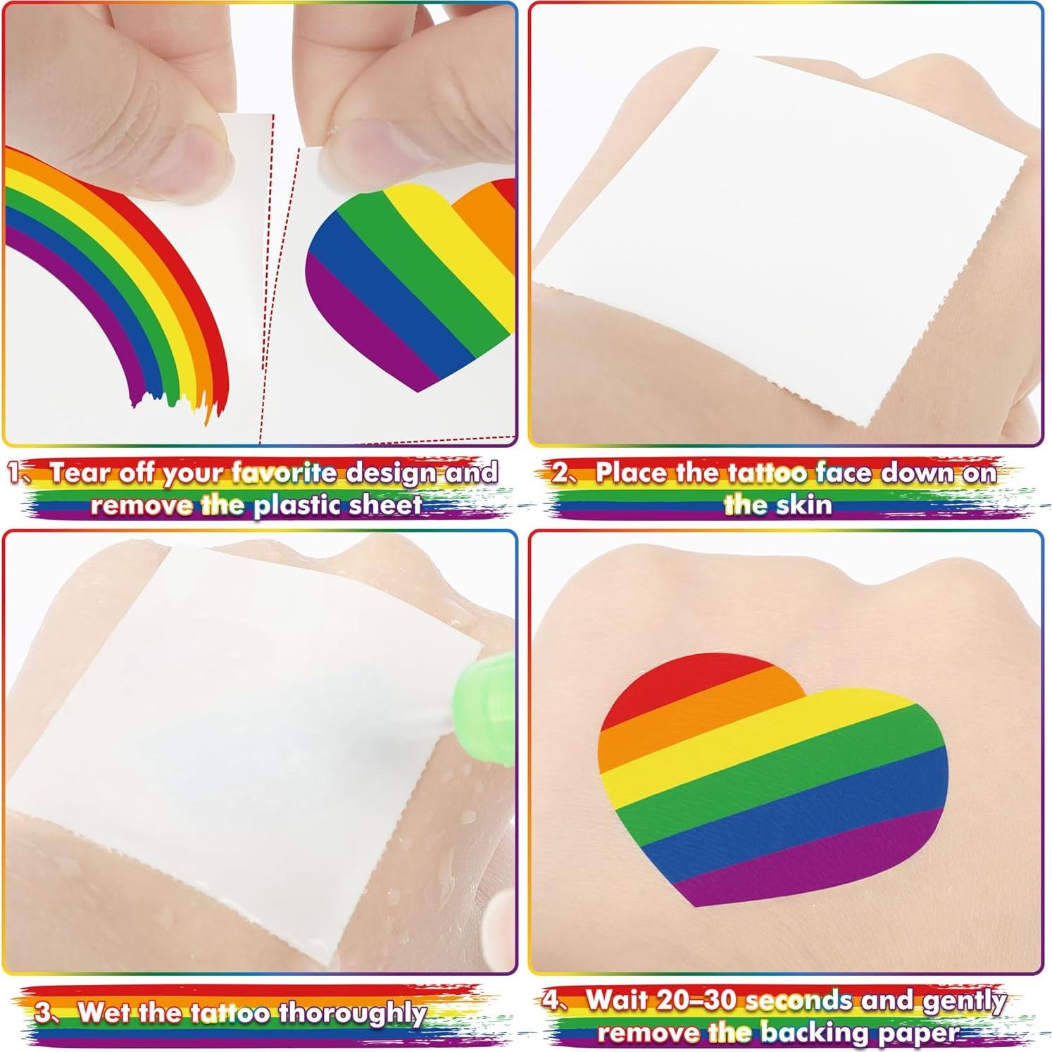 Tatuajes Temporales del Orgullo Huskein - 48 Pcs Arcoíris