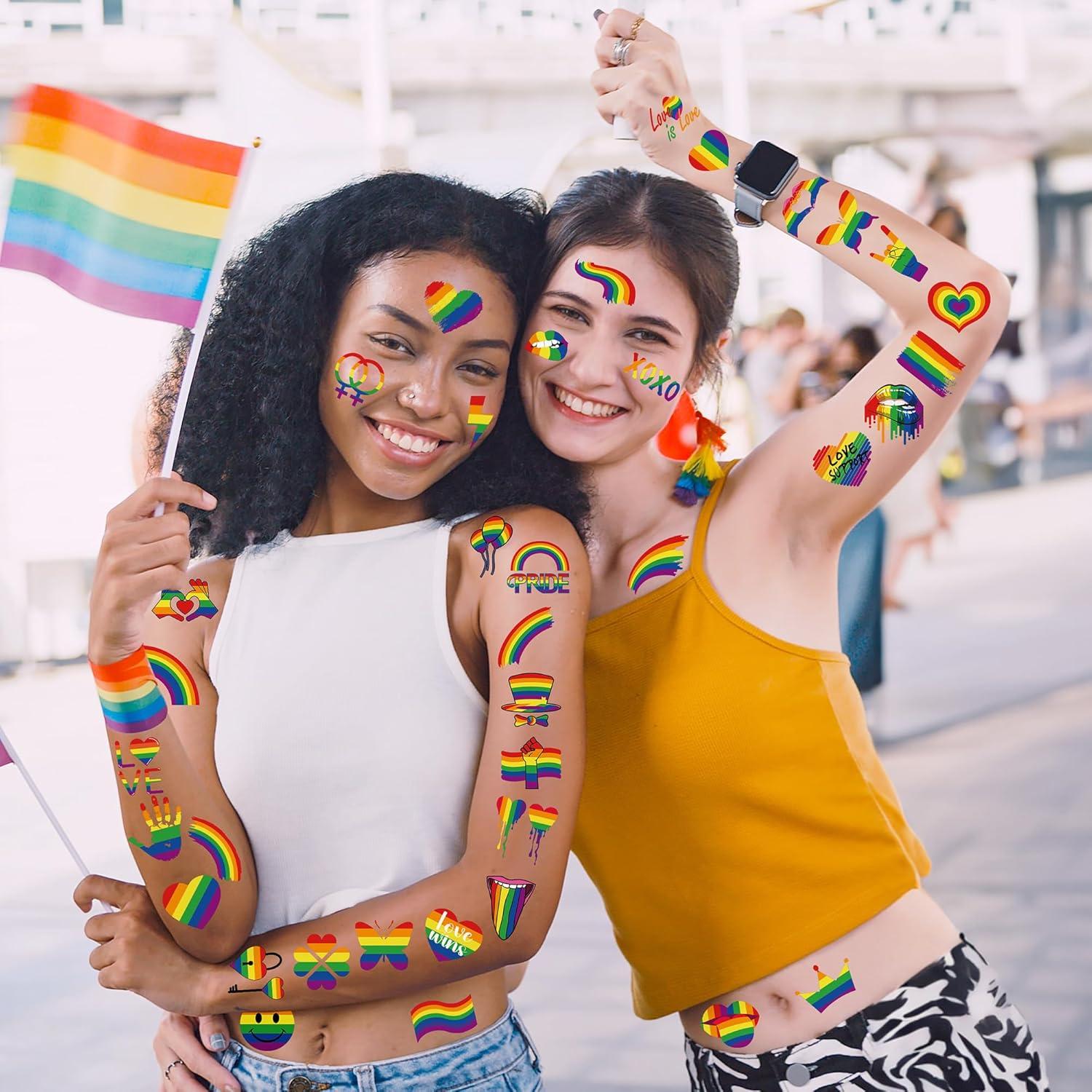 Tatuajes Temporales del Orgullo Huskein - 48 Pcs Arcoíris