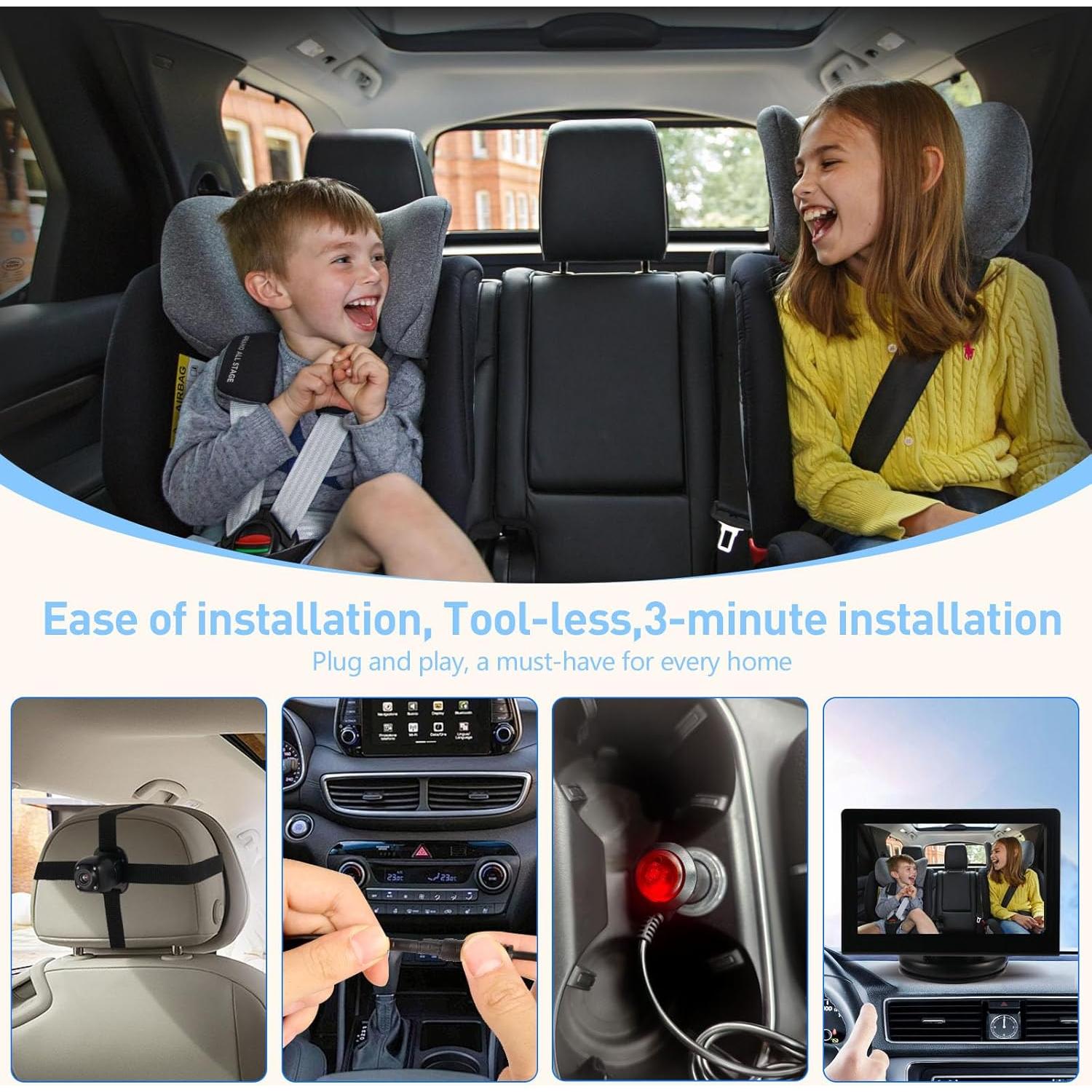 Cámara para Bebés en Auto BM200 - Monitor 4.3" HD, Visión Nocturna