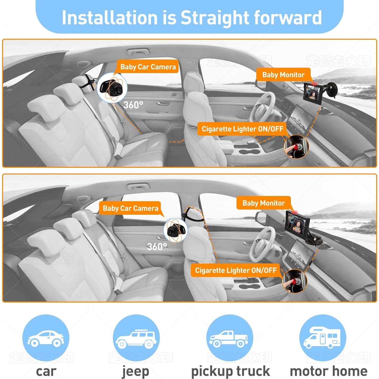 Cámara para Bebés en Auto BM200 - Monitor 4.3" HD, Visión Nocturna