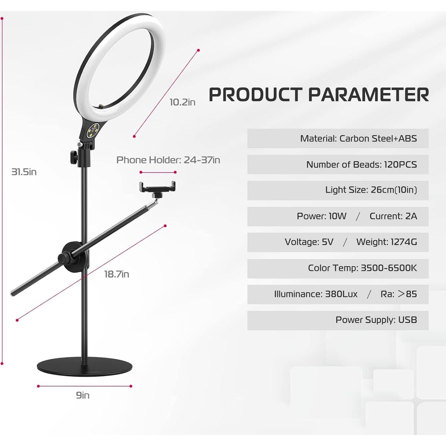 Soporte de Luz de Anillo ULANZI 10" con Brazo Ajustable