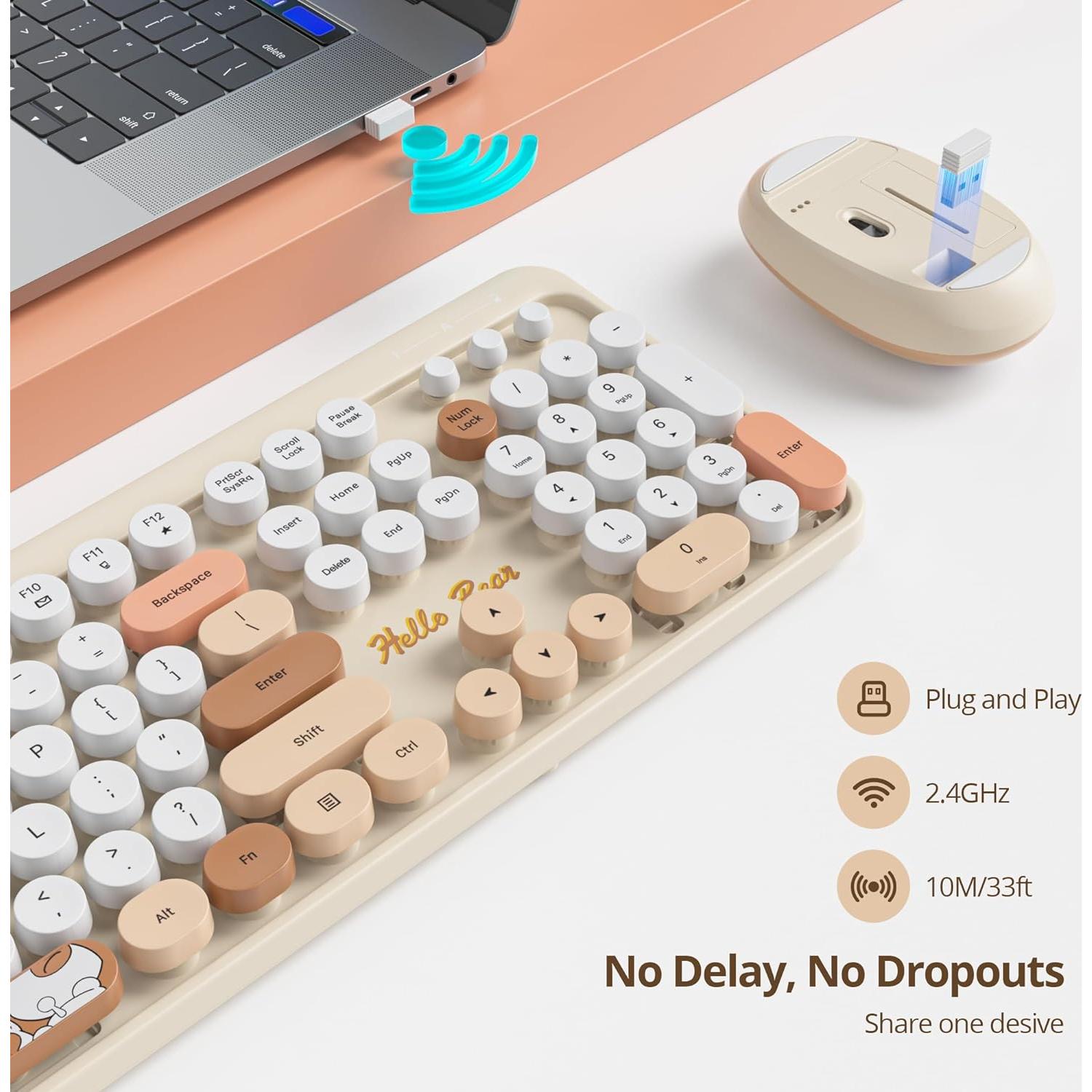 Combo Teclado y Ratón Inalámbrico Retro SbocKeeb Beige 104 Teclas