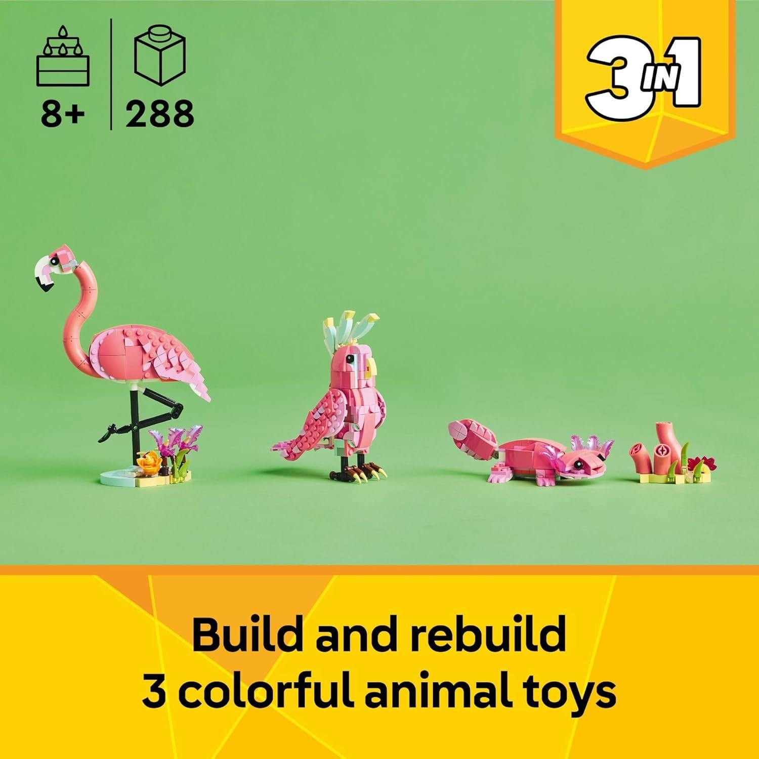 LEGO Creator 3 en 1 Animales Salvajes Flamenco Rosa 288 Piezas