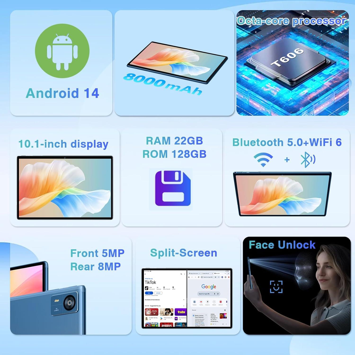 Tableta SUAAT S10 10.1" Android 14, 22GB RAM, 128GB ROM