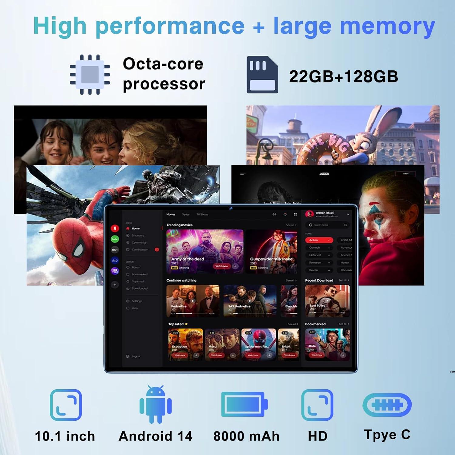 Tableta SUAAT S10 10.1" Android 14, 22GB RAM, 128GB ROM