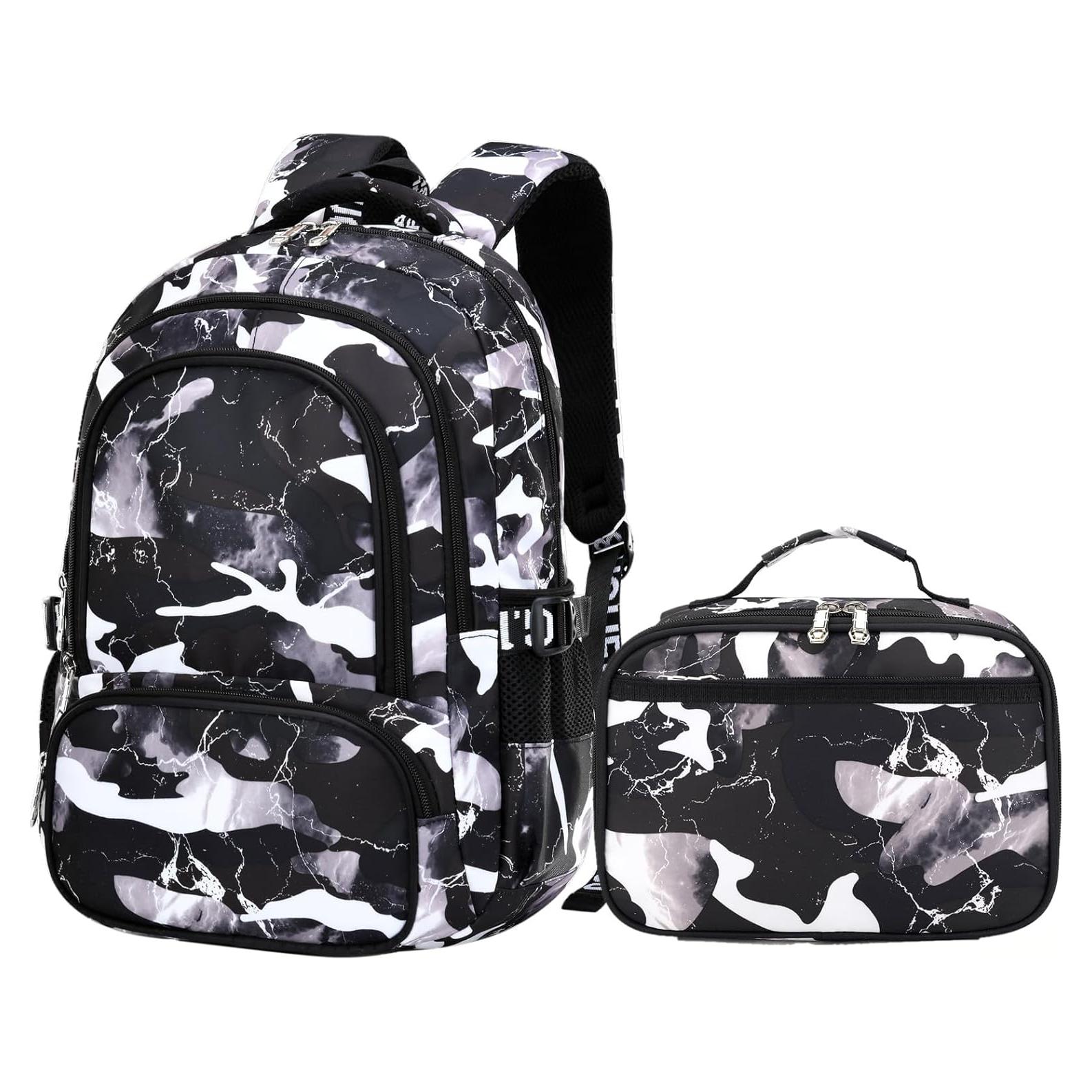 Mochila Escolar Camo Negra Nylon 44x30x15cm para Niños