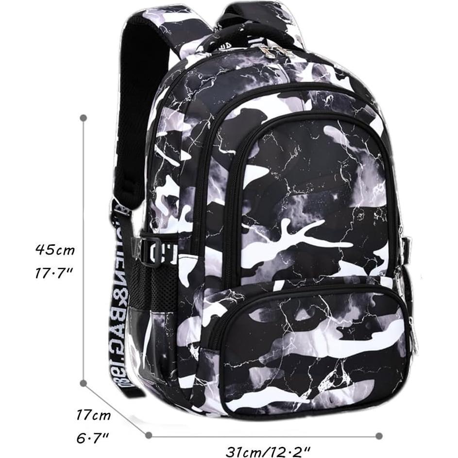 Mochila Escolar Camo Negra Nylon 44x30x15cm para Niños