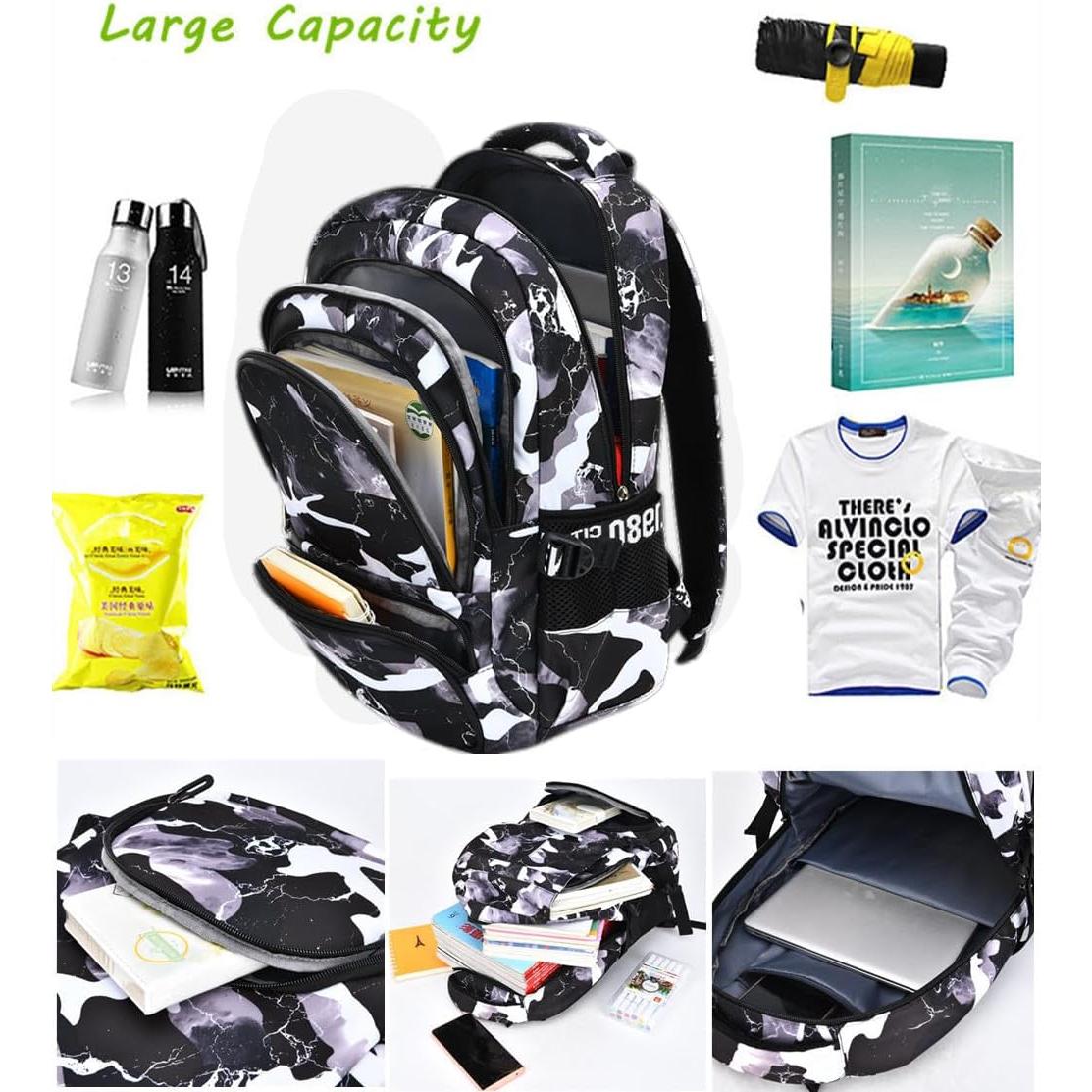 Mochila Escolar Camo Negra Nylon 44x30x15cm para Niños