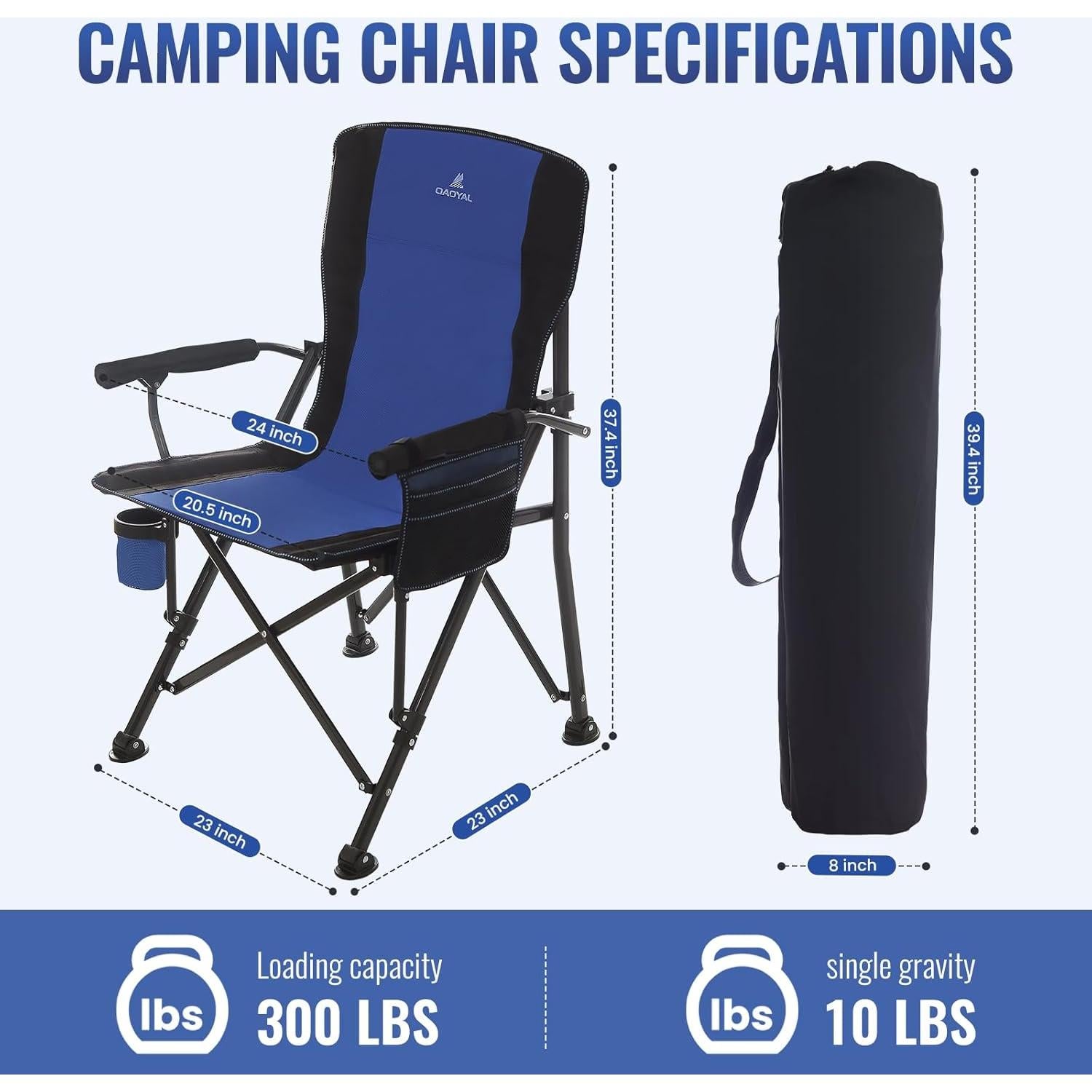 Silla de Camping QAOYAL Plegable 136 kg con Portavasos